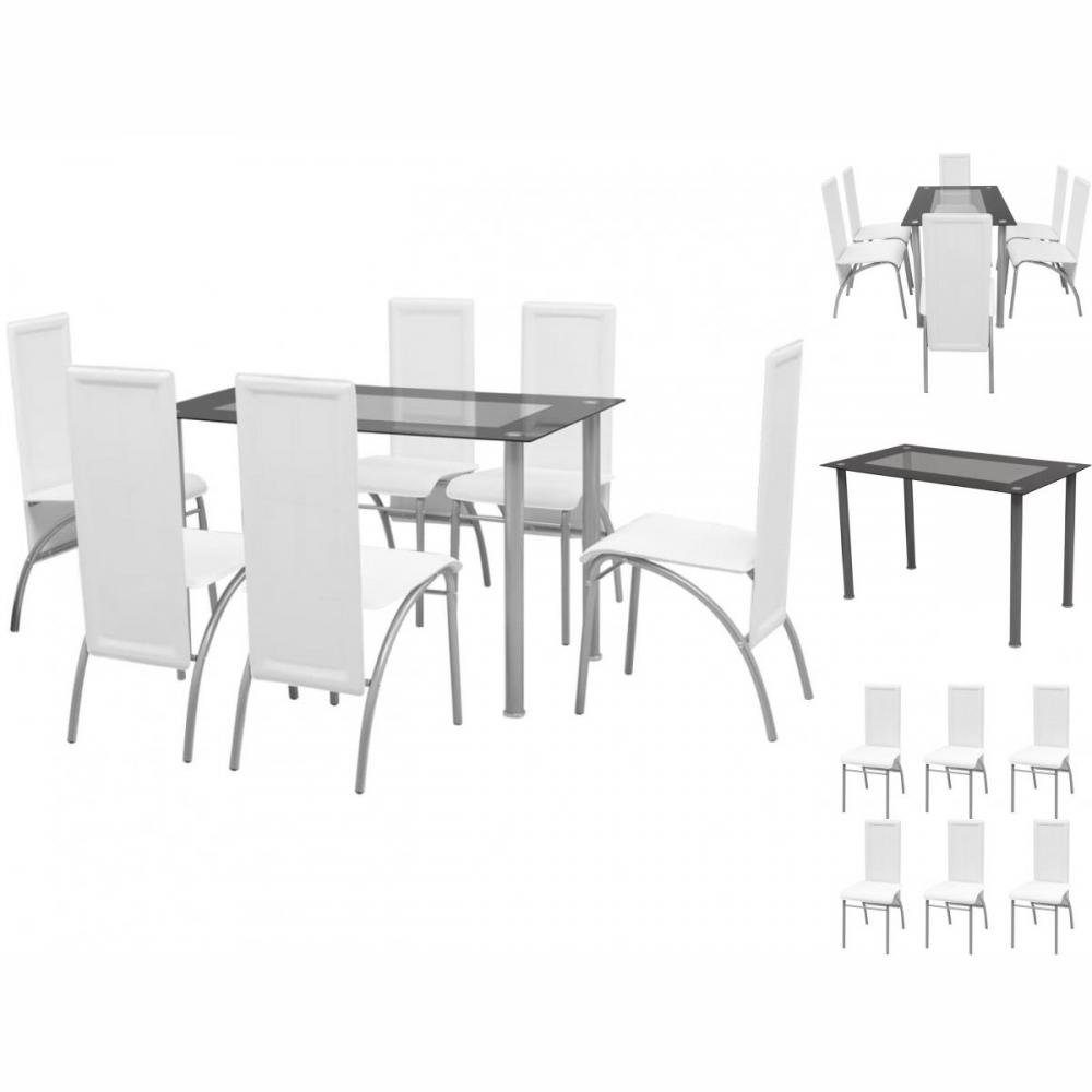 vidaXL Sitzgruppe Siebenteilige Essgruppe Weiß Esszimmer Esstisch Stühle