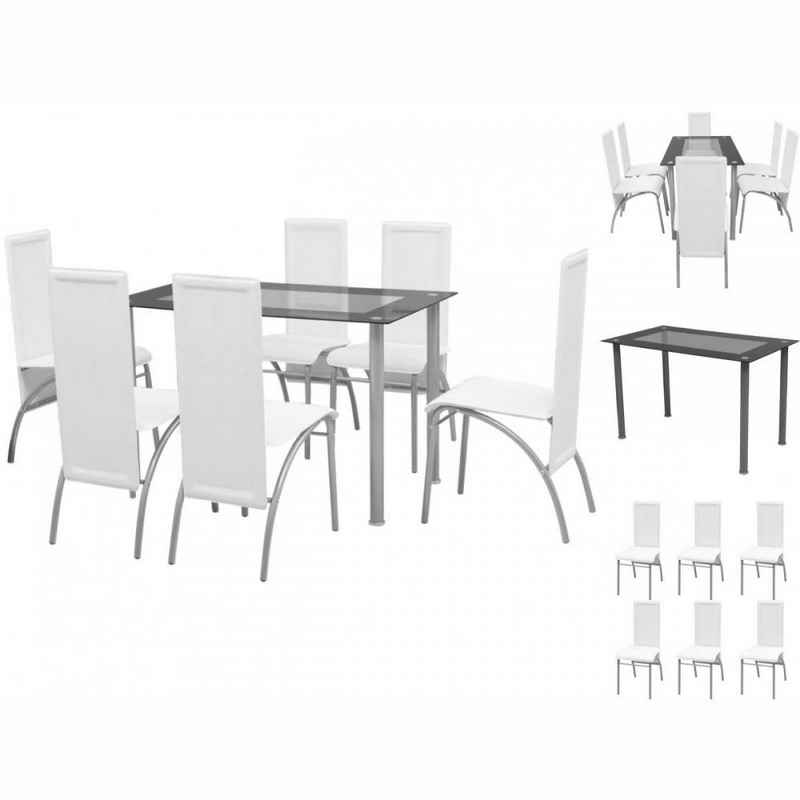 vidaXL Sitzgruppe »Siebenteilige Essgruppe Weiß Esstisch Stühle Esszimmer«