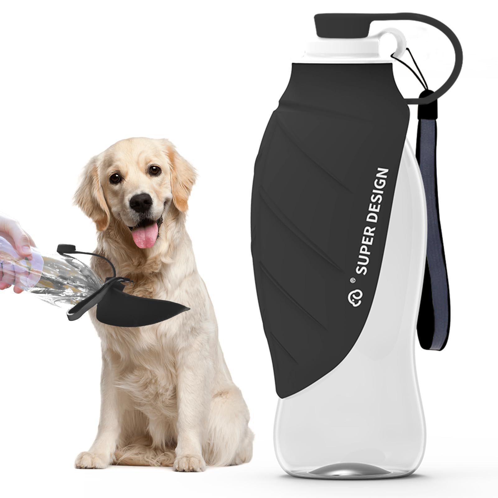 BlingBin Reisenapf Wasserflasche Reise Tragbar Für Hund, Deckel Als Trinknapf Verwendbar, Silikon, Hund Trinkflasche In Silikon Für Outdoor 580ml (Grau)
