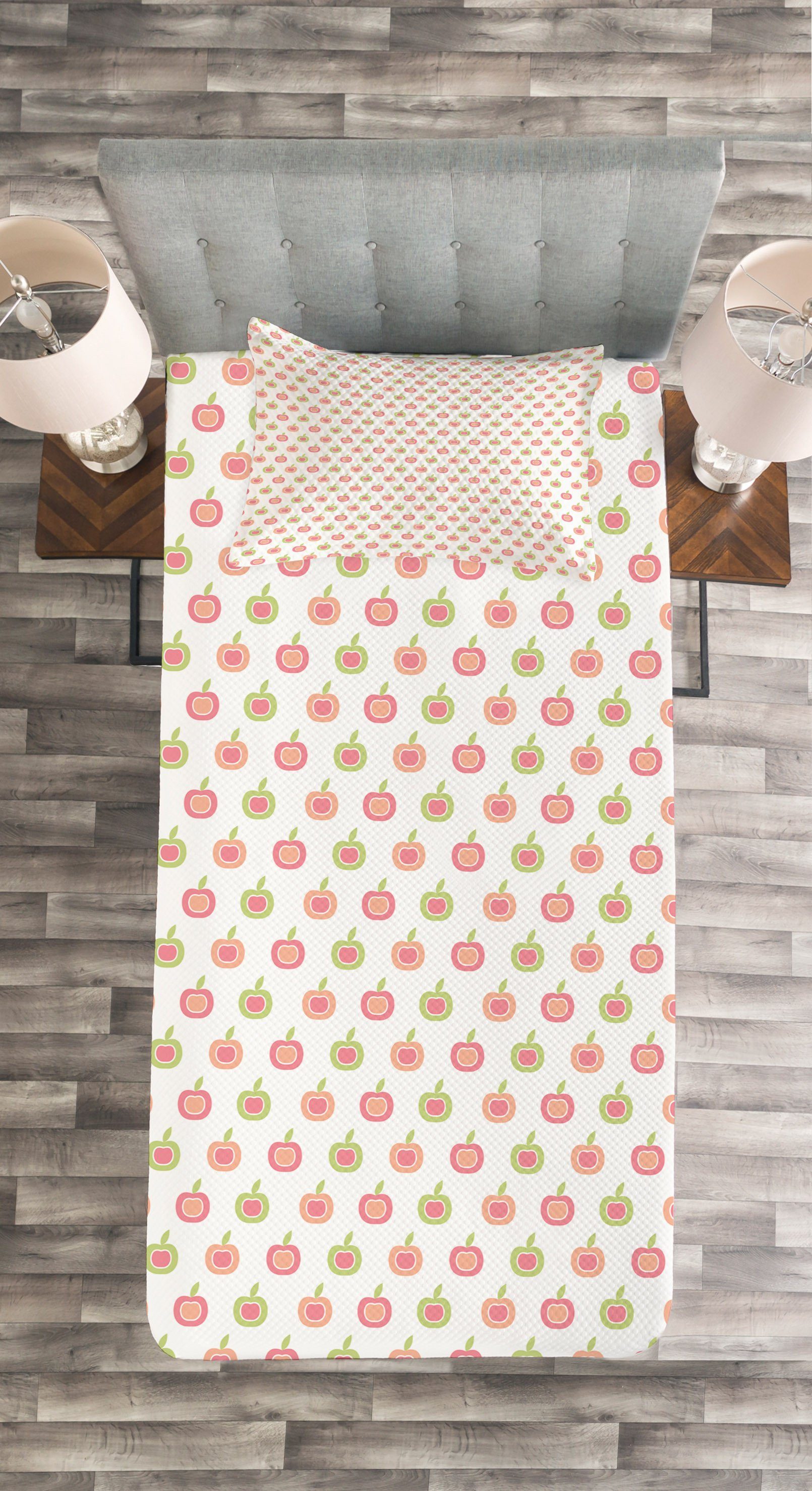 Weiche Abakuhaus, Kissenbezügen Apple-Früchte Pastell Tagesdecke Set farbige mit Waschbar,