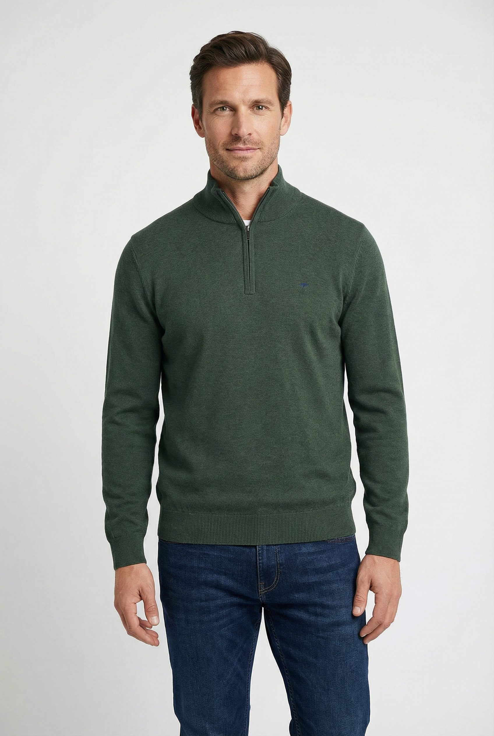 FYNCH-HATTON Troyer mit Reißverschluss, Regular Fit, unifarben, mit Logo-Stickerei