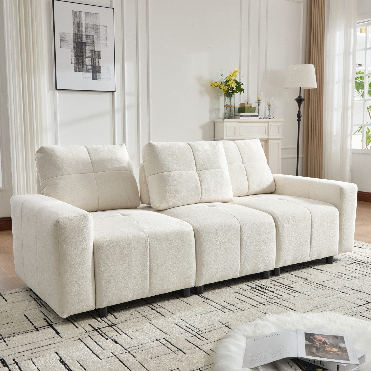 ANYSUN 3-Sitzer Sofas wohnzimmer Loungesofa,Modulsofa mit Schlaffunktion, 213 cm Chenille Sofa mit Liegen,Sitztiefe von bis zu 68 cm, verstellbare Sitztiefe, kompaktes gerades Sofa,Geeignet für Wohnungen