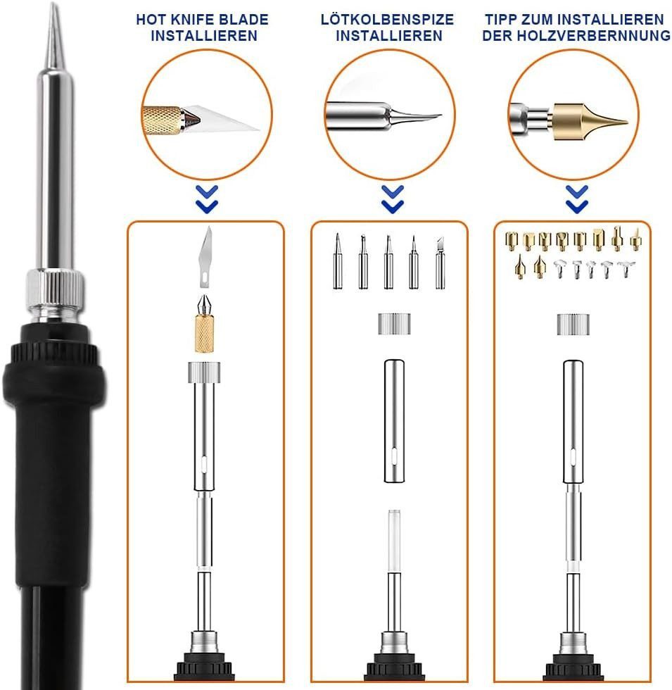 XERSEK Kreativset Brandmalstation, 100W Brandmalerei und Lötkolben set, 5x Lötspitzen, (165-tlg., Brandmalgeräte, Lötstation Lötset Soldering Iron), Temperatur Einstellbar 0-750°C