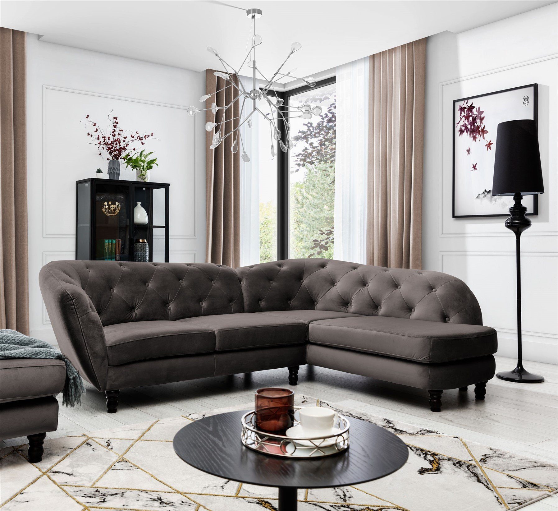 Fun Möbel Ecksofa »Ecksofa Designersofa CHARLOTTE in Stoff Matt Velvet«, 1  Teile