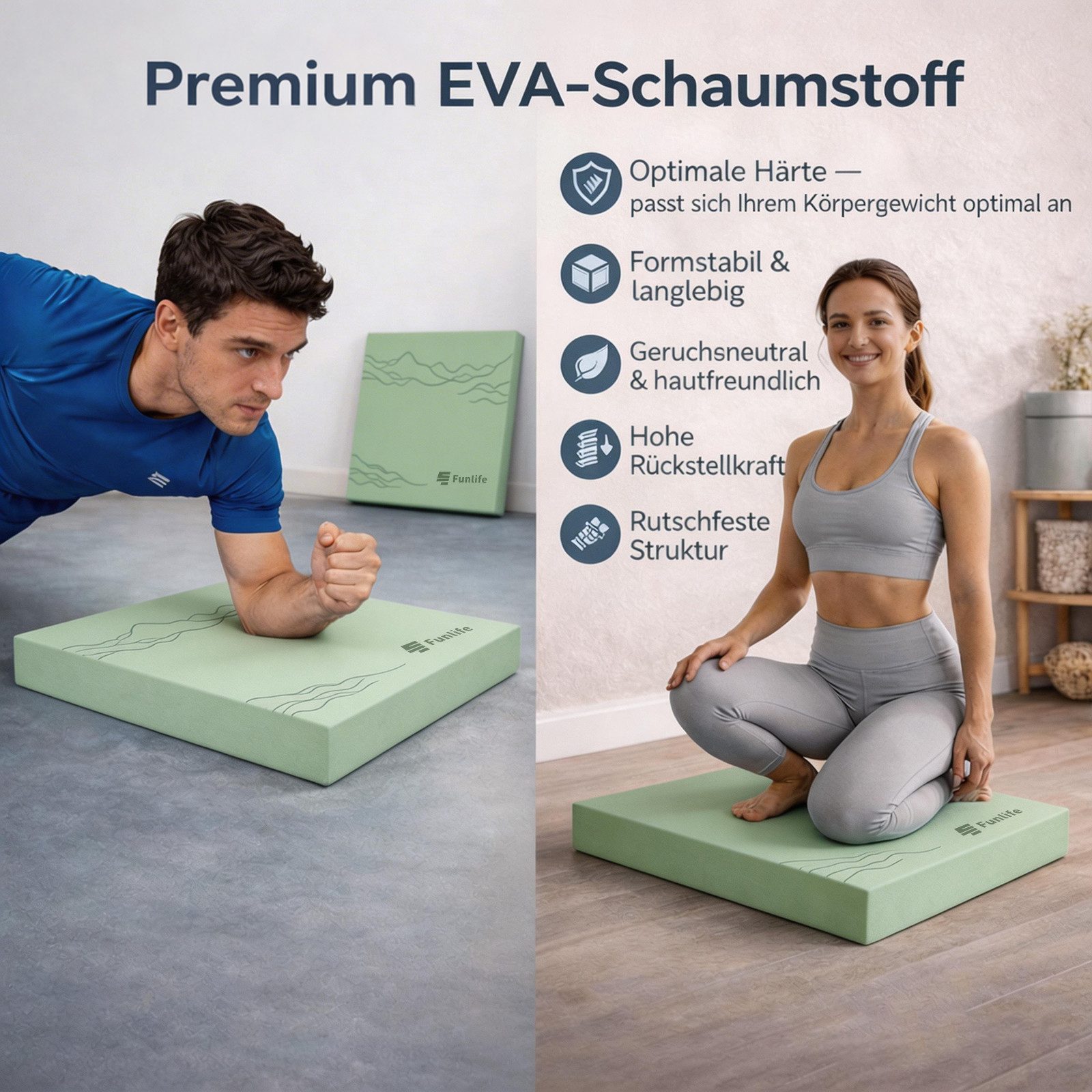 FunLife Balance Pad Design-Edition, (Einzelprodukt, Balance Training), 40 × 40 × 5 cm, EVA-Schaum, beidseitig strukturiert, bis 150 kg