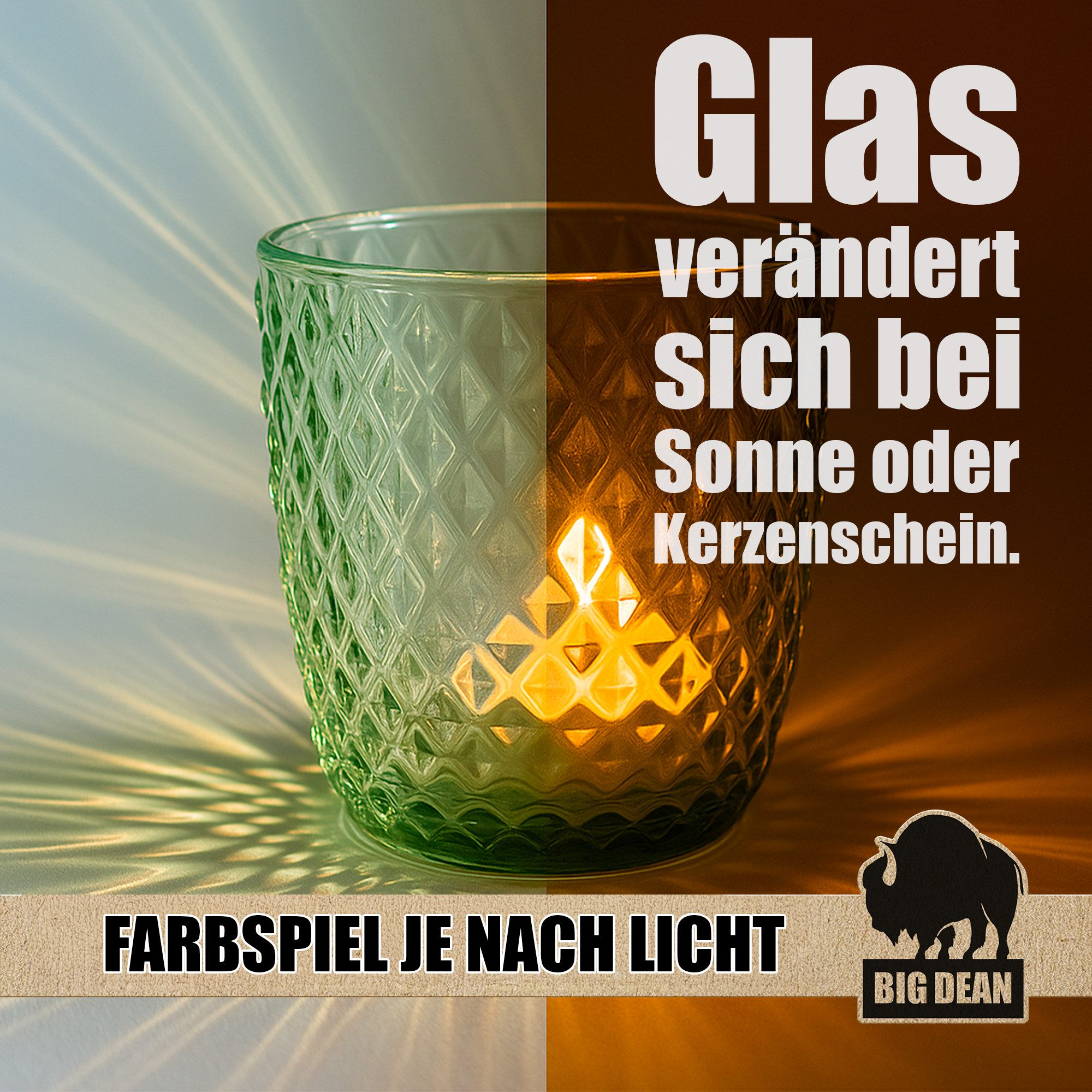 BigDean Teelichthalter Windlicht Glas grün Teelichthalter 4er Set Teelichthalter (Set, 4 St., Teelichtglas), Teelicht aus Glas mit dem gewissen Flair – Bild 2 von 5