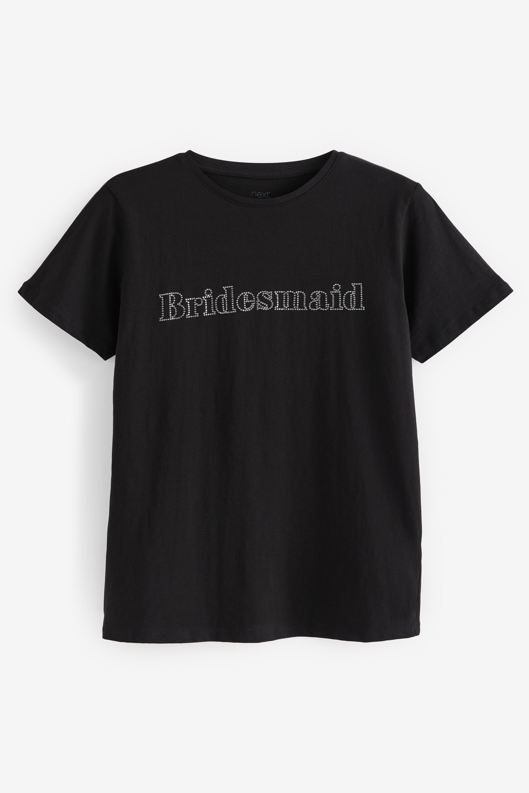 Next T-Shirt Kurzärmliges T-Shirt mit Rundhalsausschnitt (1-tlg) Black Embellished Bridesmaid