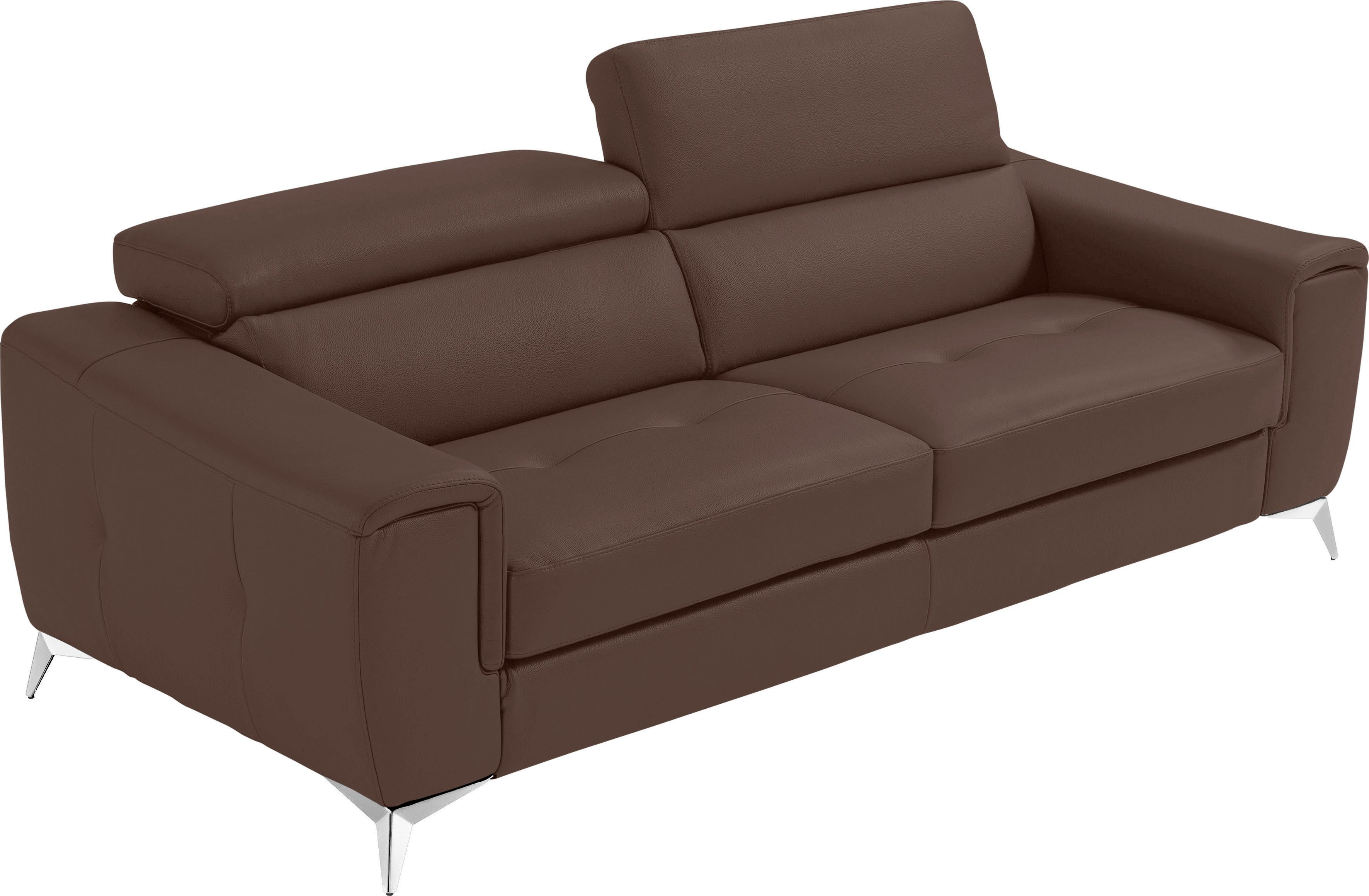 Egoitaliano 2,5-Sitzer Francine, Designsofa, Loungesofa, Breite 213 cm, Fußfarbe chrom, Designfuß, Leder BULL, chocolate