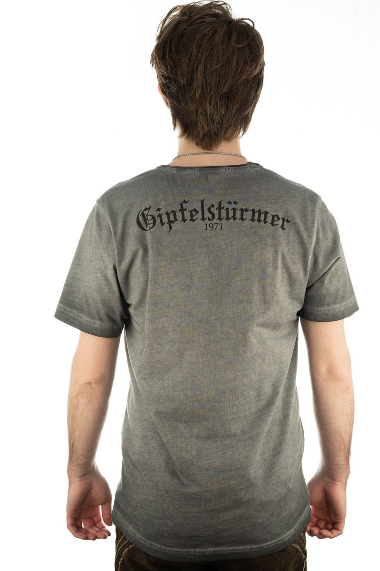 OS-Trachten Trachtenshirt Kurzarm mit T-Shirt Motivdruck Praiol anthrazit