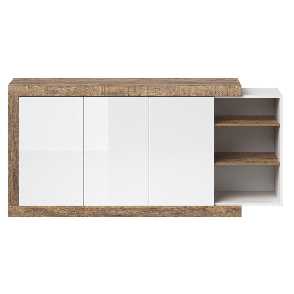 Lomadox Sideboard SYLT-83, Samdal Eiche Nb. mit Absetzungen in weiß Hochglanz 180/85,7/40 cm