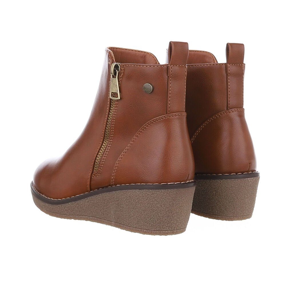 Ital-Design Damen Elegant Keilstiefelette Keilabsatz/Wedge Keilstiefeletten in Camel