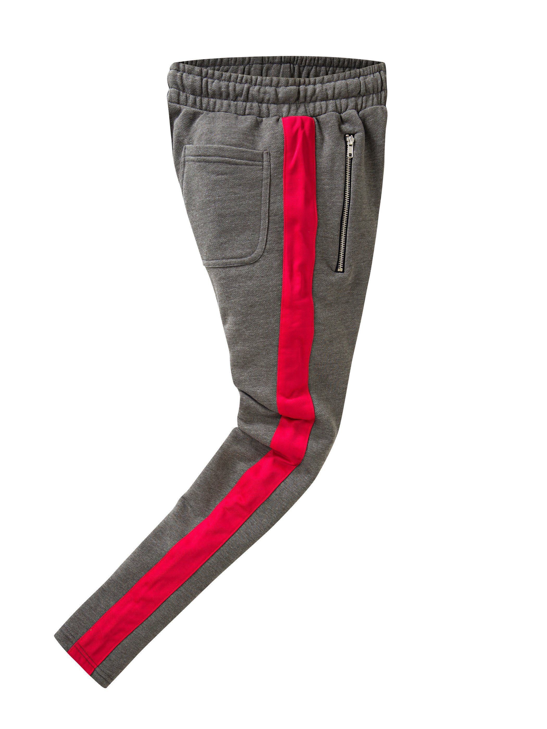 Track Jogginghose / Retro grey mit Pant Bund red 0402) elastischem, Pittman Grau Zip mit (dark Kordelzug - PITTMAN (1-tlg)