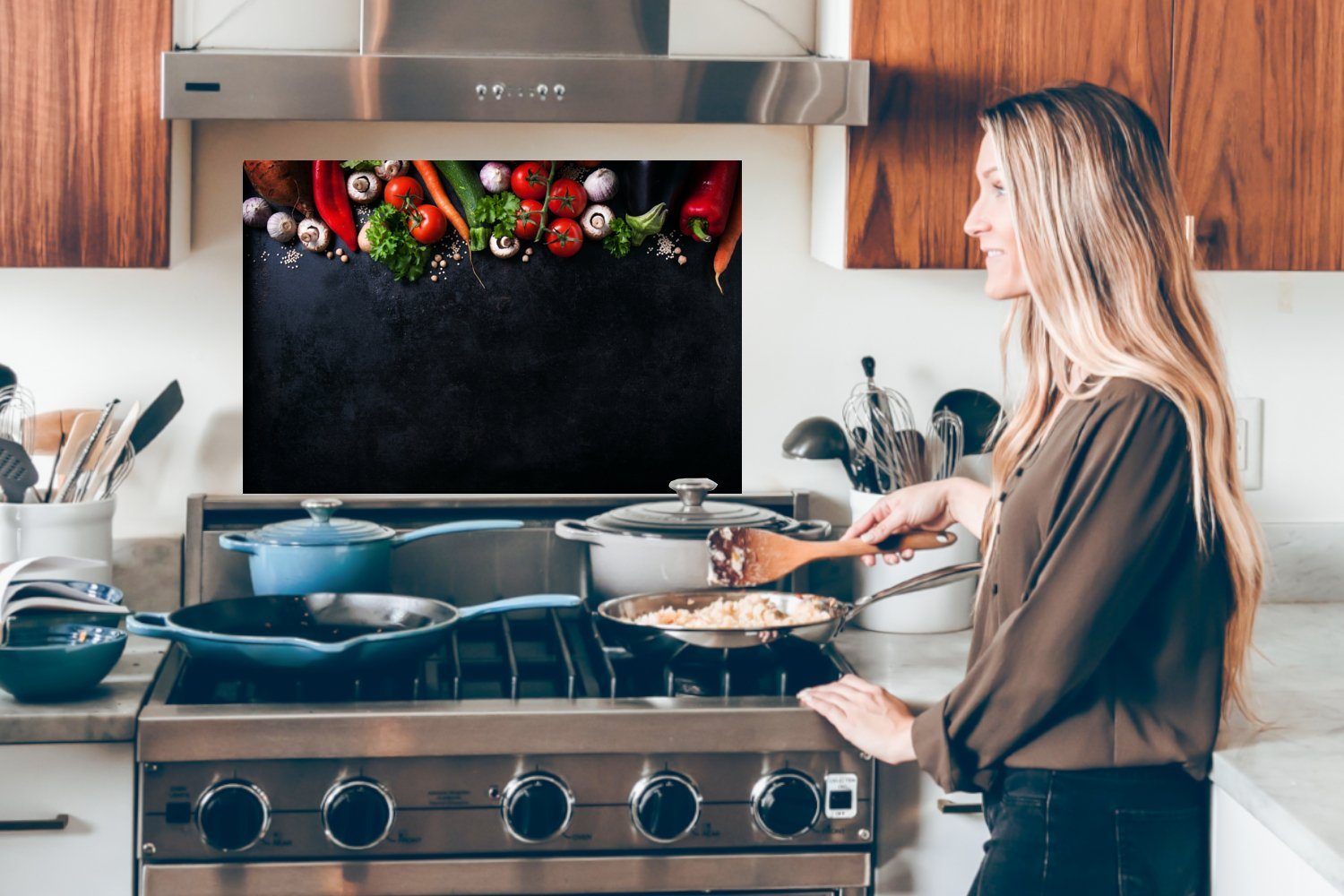 MuchoWow 60x40 - küchen Gewürze Herdblende Küchenrückwand - Temperaturbeständig - Wandschutz, aus Rustikal - Schwarz Gemüse - Küche, cm, (1-tlg), Kräuter