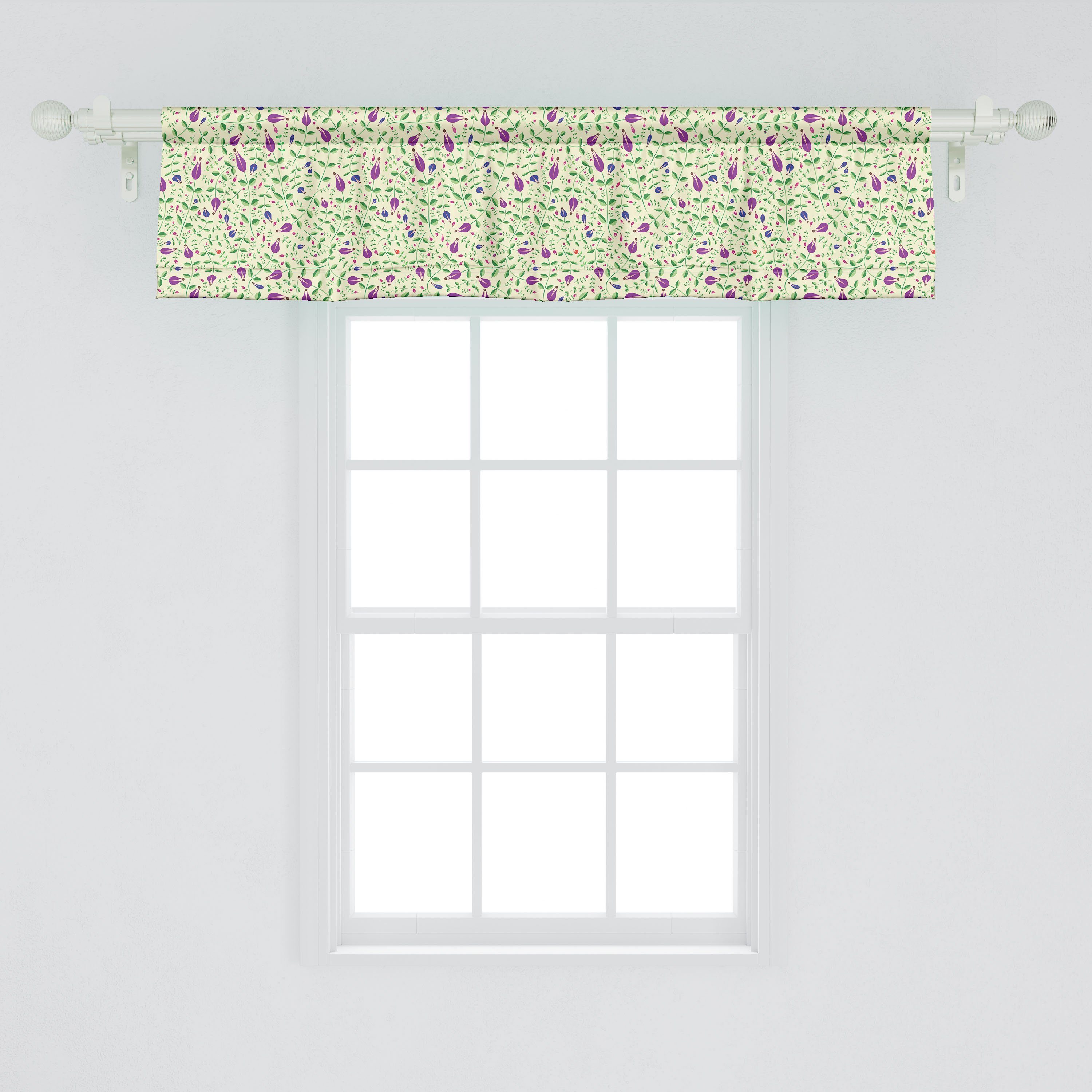 Volant Kunst für Vorhang Abakuhaus, Microfaser, mit Dekor Scheibengardine Stangentasche, Schlafzimmer Küche und Garden Blätter Tulip Blumen