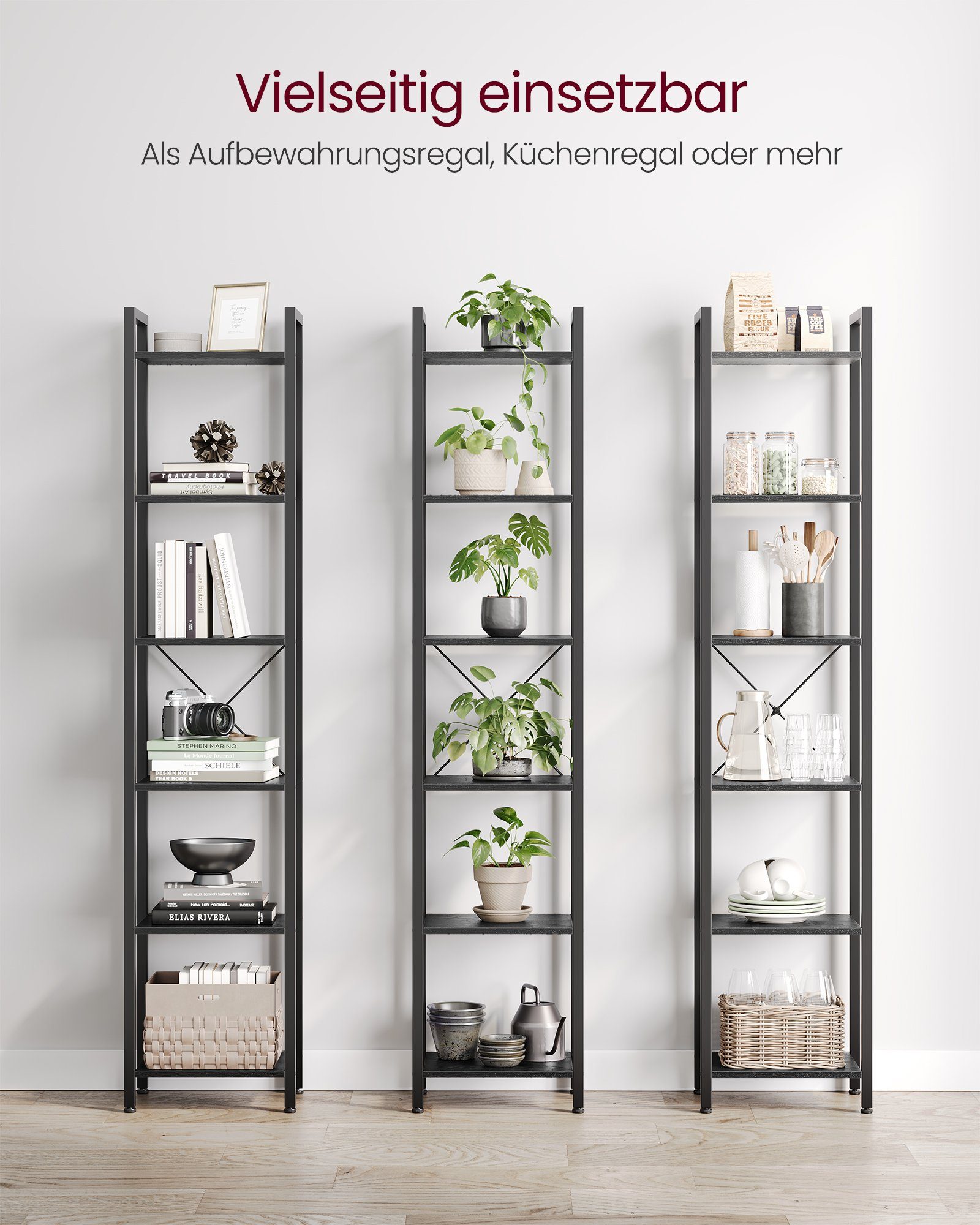 VASAGLE Bücherregal, Lagerregal, 6 Ebenen, Bücherregal, Stahlrahmen