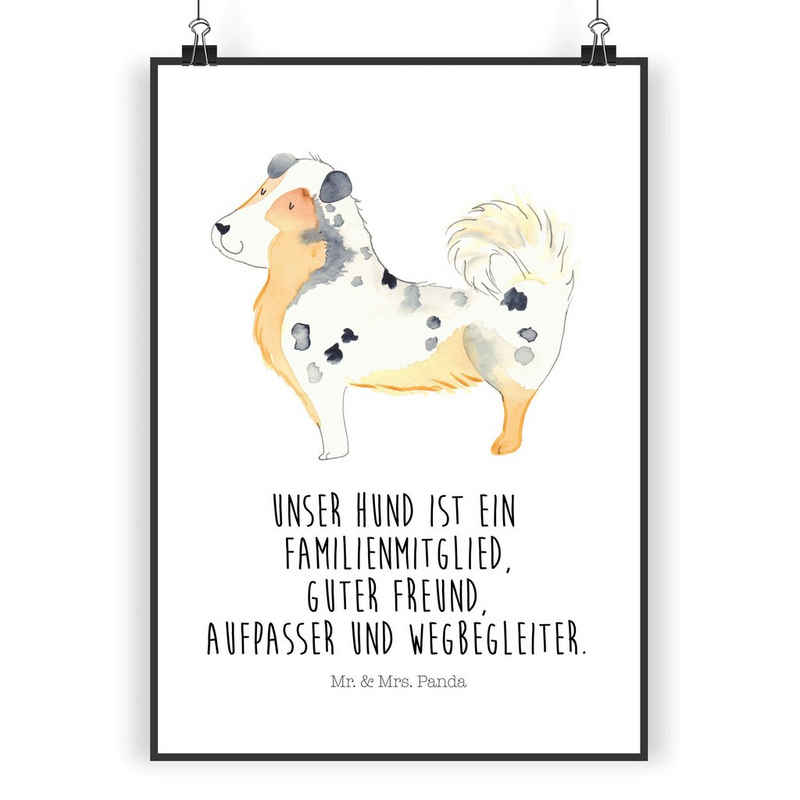 Mr. & Mrs. Panda Poster DIN A5 Hund Australien Shepherd - Weiß - Geschenk, Küchenposter, Haus, Australien Shepherd (1 St), Lebendige Farben