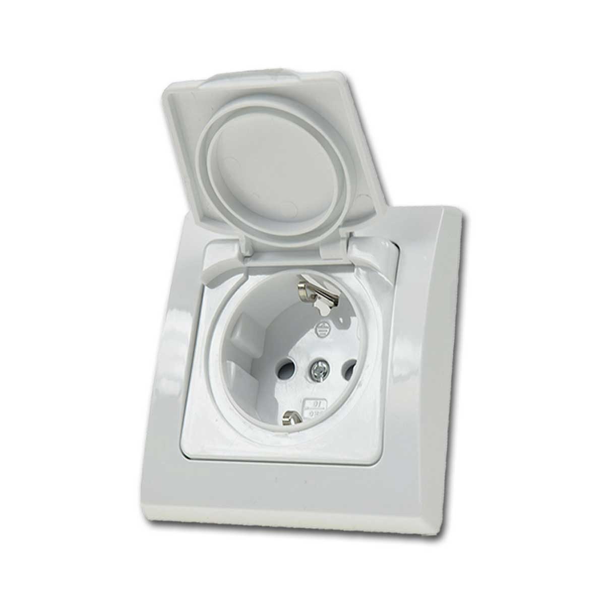 ChiliTec Unterputz-Steckdose DELPHI Steckdose IP44 mi Deckel 250V~/ 16A UP weiß