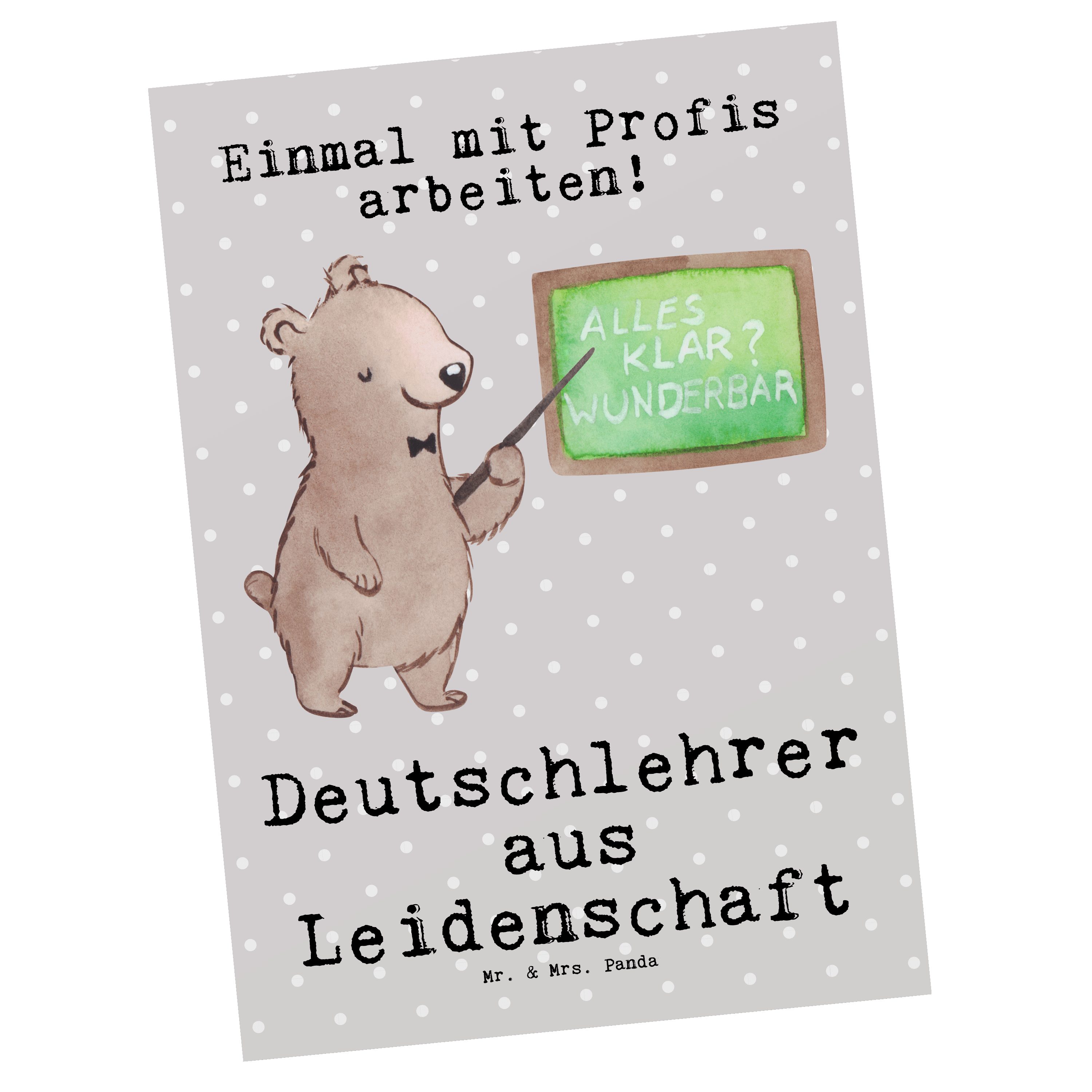 aus Deutschlehrer Leidenschaft - Pastell & Panda - Mr. Mrs. Geburtstags Geschenk, Grau Postkarte