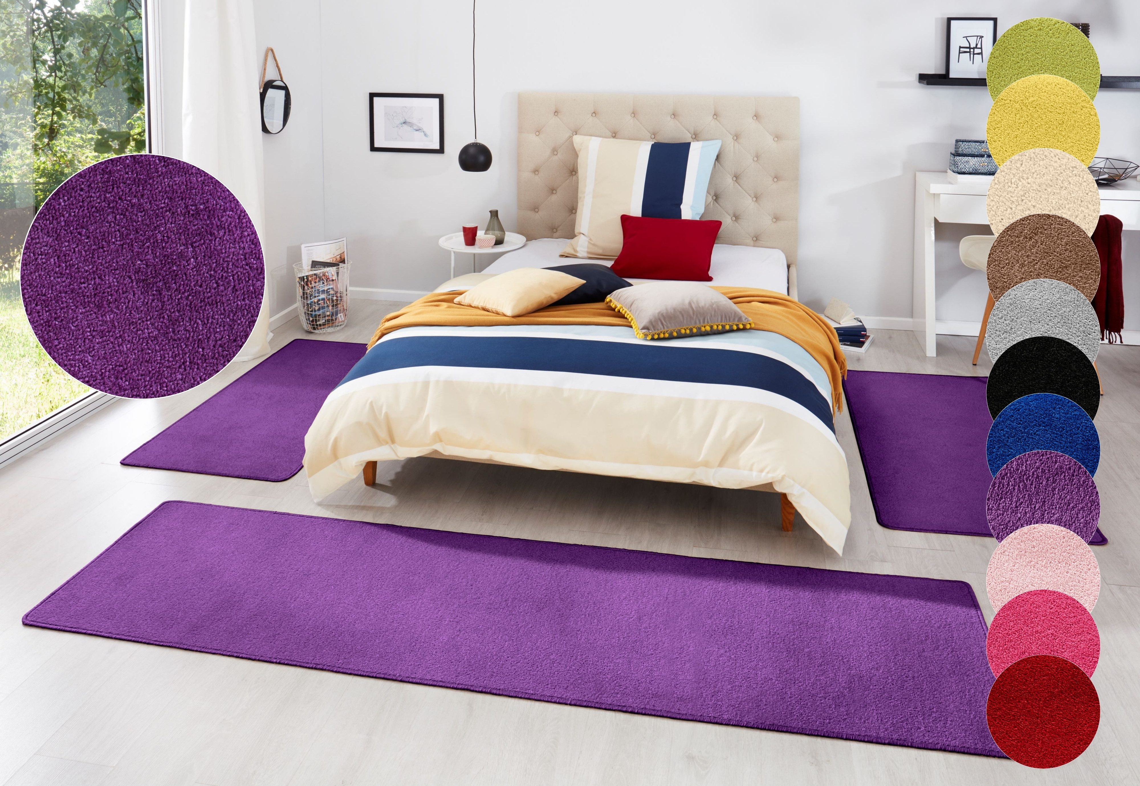 HANSE Home Bettumrandung Fancy, Höhe 7 mm, (3-tlg), Unifarben, Bettvorleger günstig online kaufen