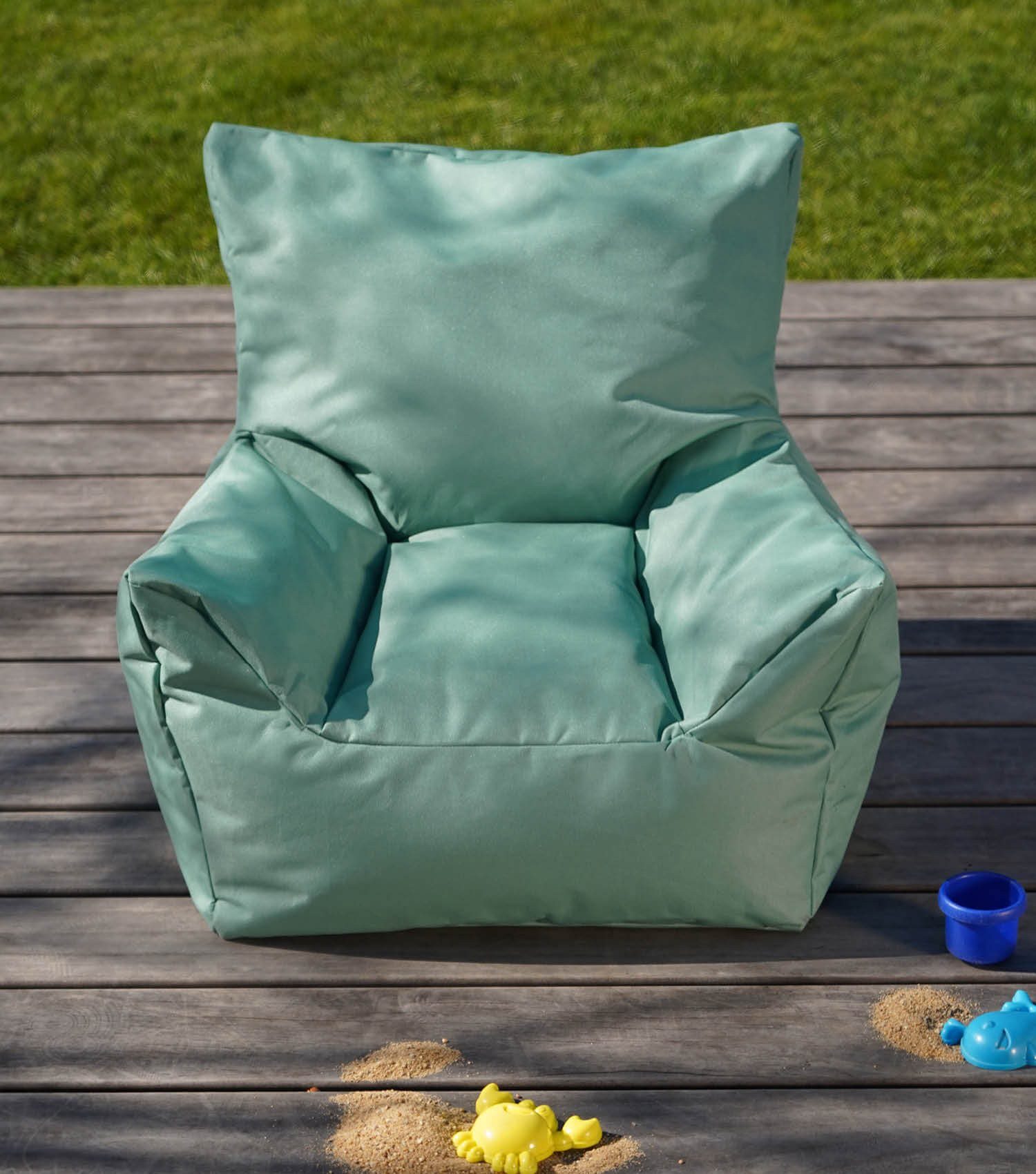 mokebo Kindersessel Der Pausenheld (aus wasserabweisenden Stoff Grün), Kinder Sitzsack, Lesesessel, Bodenkissen fürs Kinderzimmer