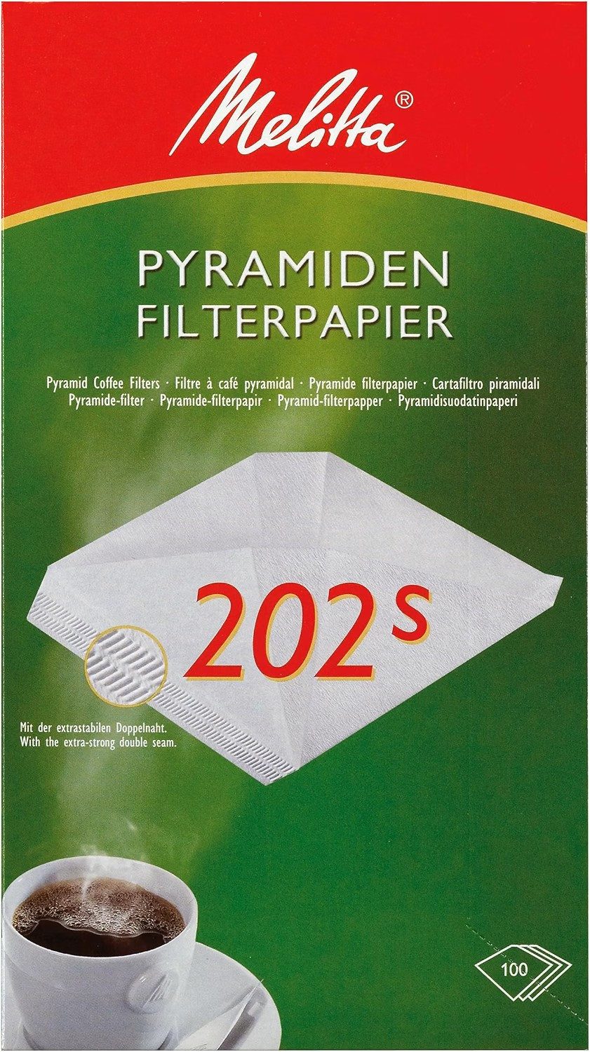 Melitta Papierfilter 1x Melitta Pyramiden-Filterpapier 202 S, Weiß, 100 Stück