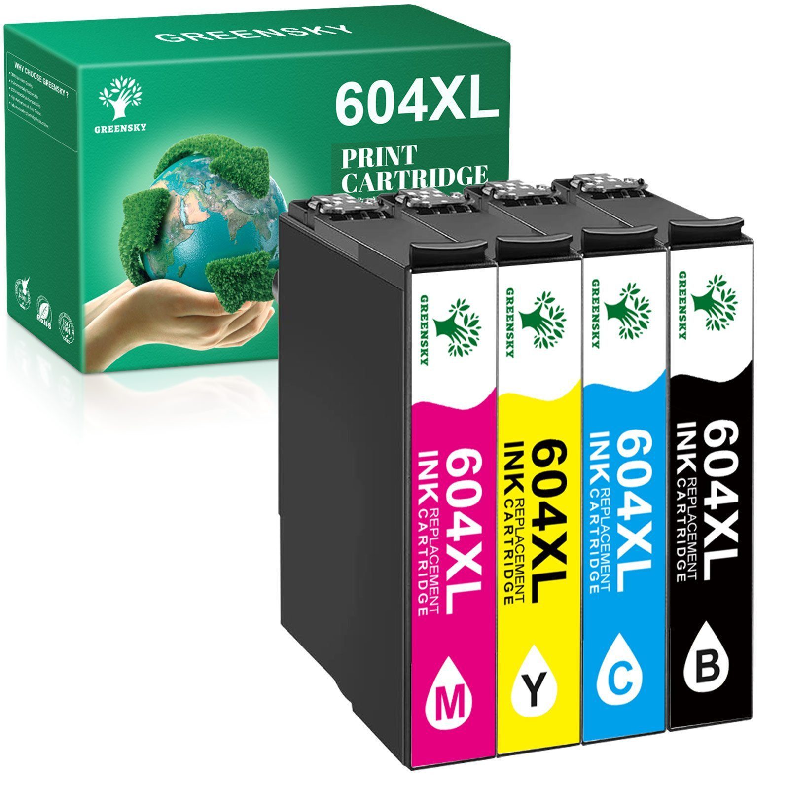 Greensky 4 Packungen 604XL Druckerpatronen Kompatible für EPSON 604 XL Tintenpatrone (4-tlg., Expression Home XP-2205)
