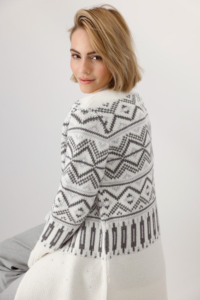 Monari Outdoorjacke Norweger-Strickmantel off-white gemustert günstig online kaufen