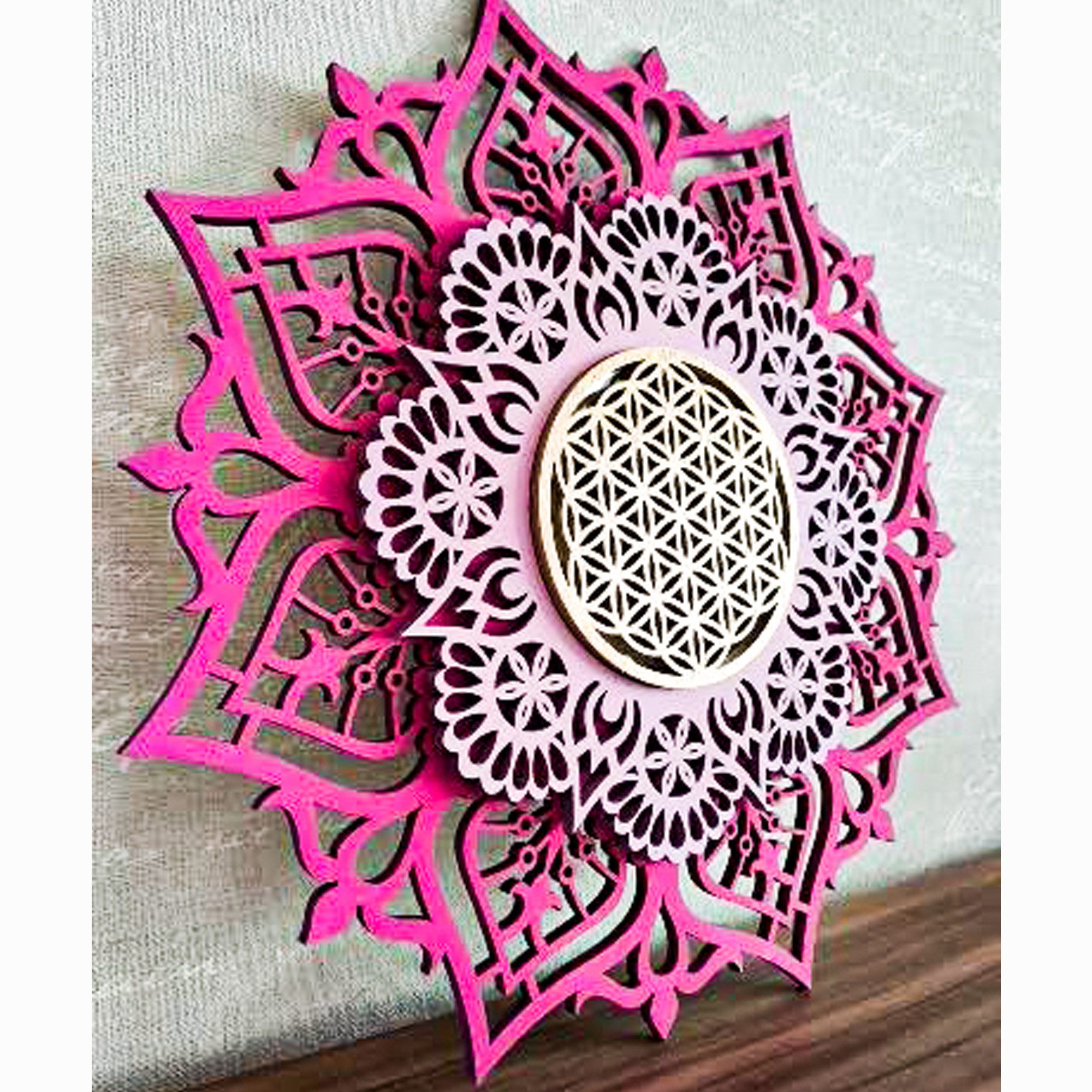 ORNAMENTI Wanddekoobjekt 3D MANDALA, Grosse moderne Wanddeko, Holzbild, 3 Schichten, Spiegel (moderne Deko Anhanger, Yoga Wandsculptur, stilvolle Wanddekoration, Wandpaneel, Ornament, geschnitz Wandrelief), Verzierung fur Zuhause, Wohnzimmer, Schlafzimmer, Wandkunst, 5 Größen