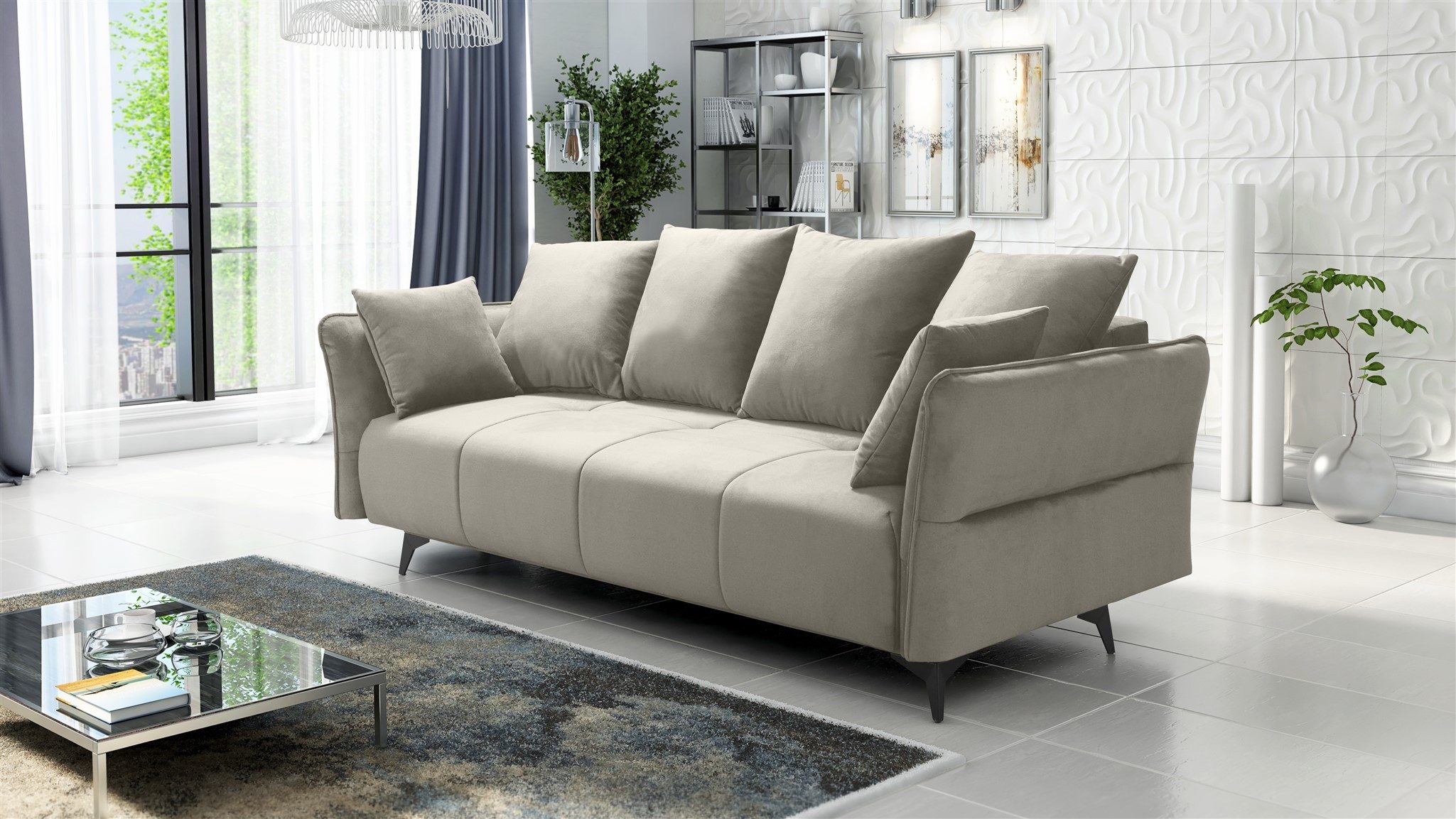 Fun Möbel 3-Sitzer Sofa Designersofa SADIE 3-Sitzer mit Schlaffunktion in Stoff Element, inkl. Bettkasten, Rücken echt bezogen