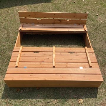NYVI Sandkasten Kinder Sandkasten NYVIKids 115x125 cm mit Sitzbank & Deckel, Sandbox aus robustem Holz - Sandkiste Kindersandkasten