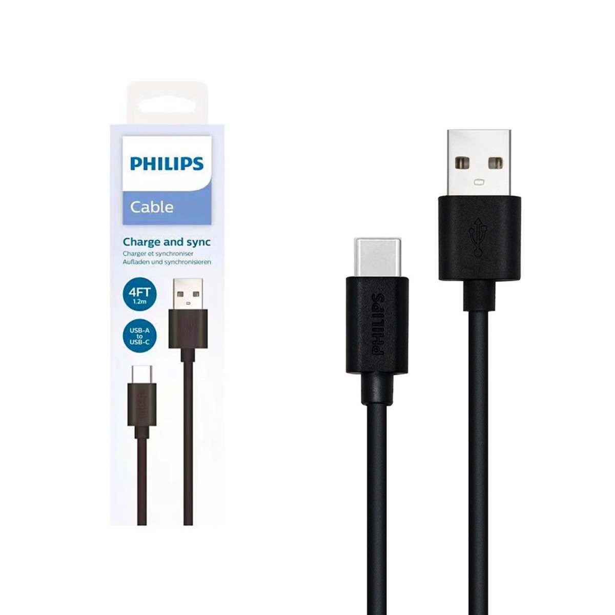 Philips Philips Kabel USB - Typ-C 1,2m schwarz Phil-DLC3104A/00 Verlängerungskabel