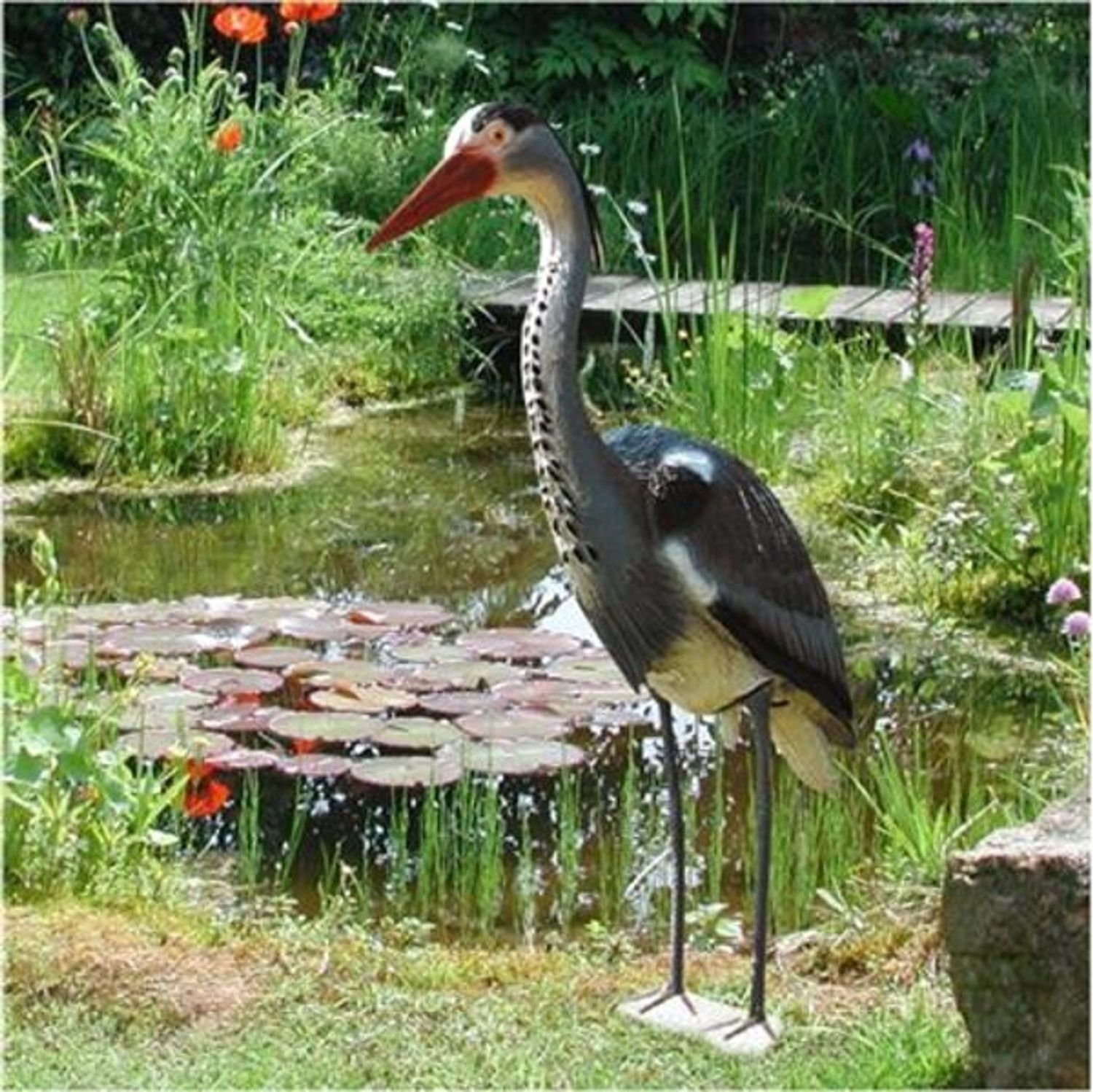 BURI Gartenfigur XL Fischreiher aus Kunststoff Graureiher Teichvogel als Vogelschreck