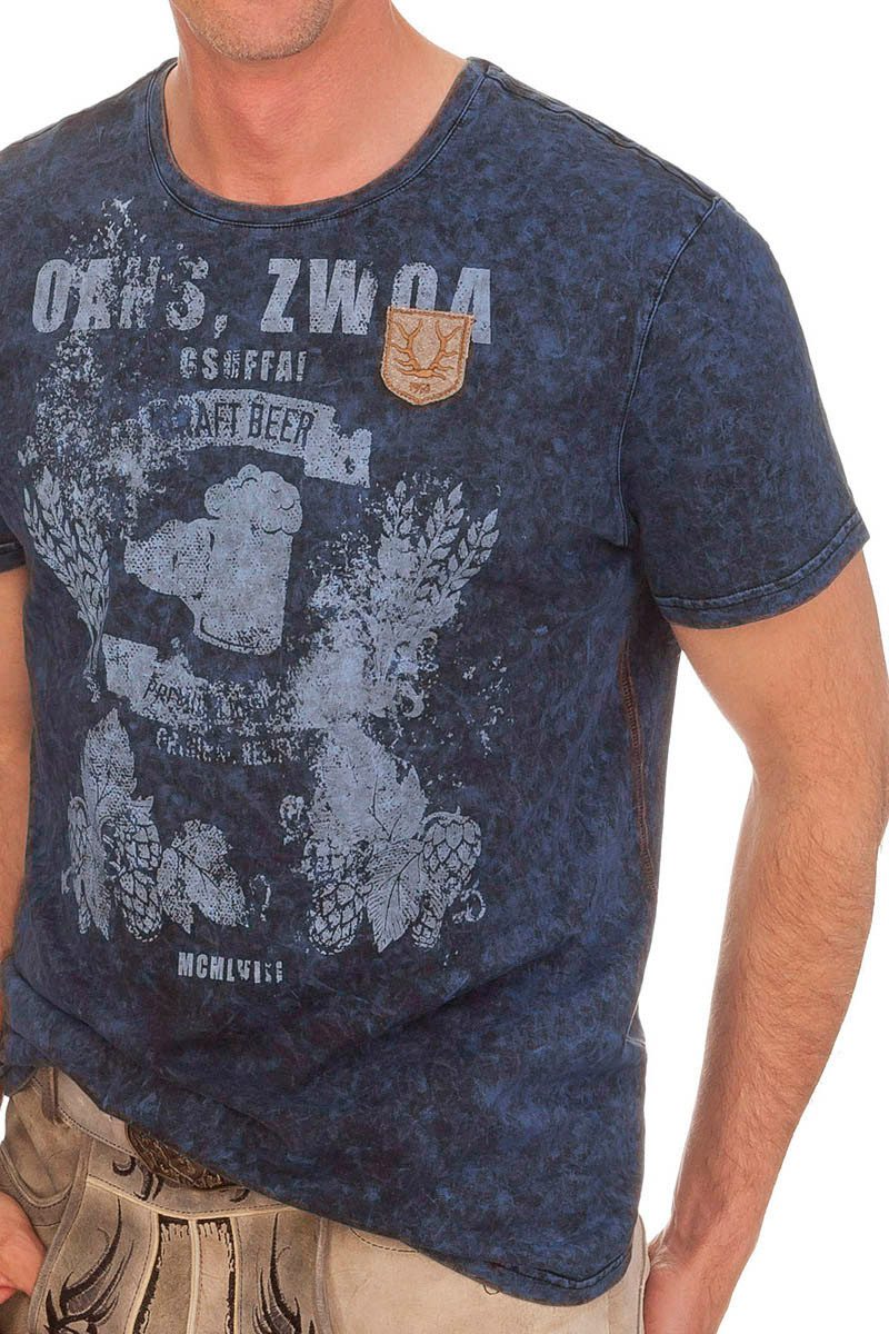 KRÜGER BUAM Trachtenshirt Trachtenshirt Herren - BIERFEST - blau
