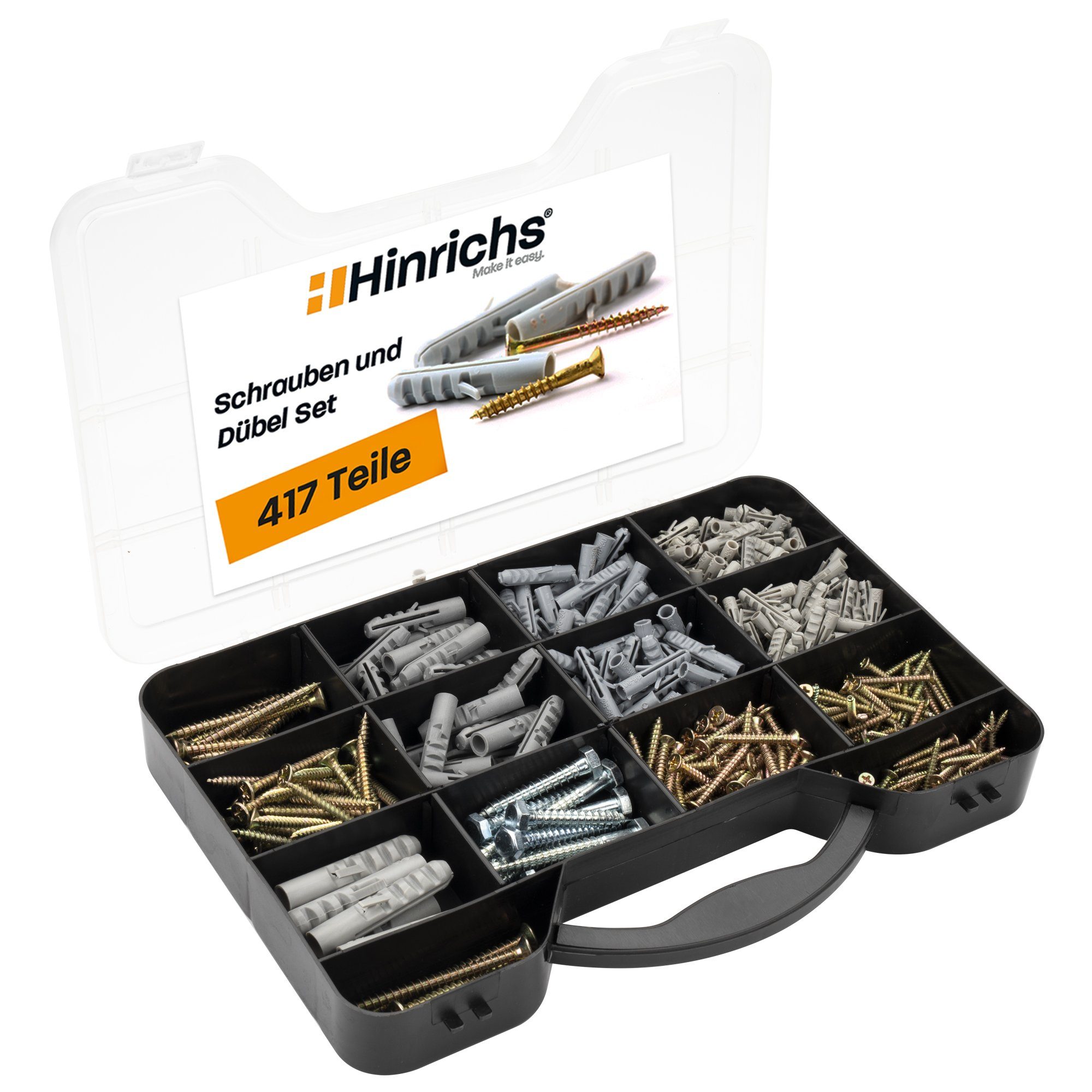 Hinrichs Schrauben und DübelSet Dübel und Schrauben Koffer, (417 Teile), im praktischen
