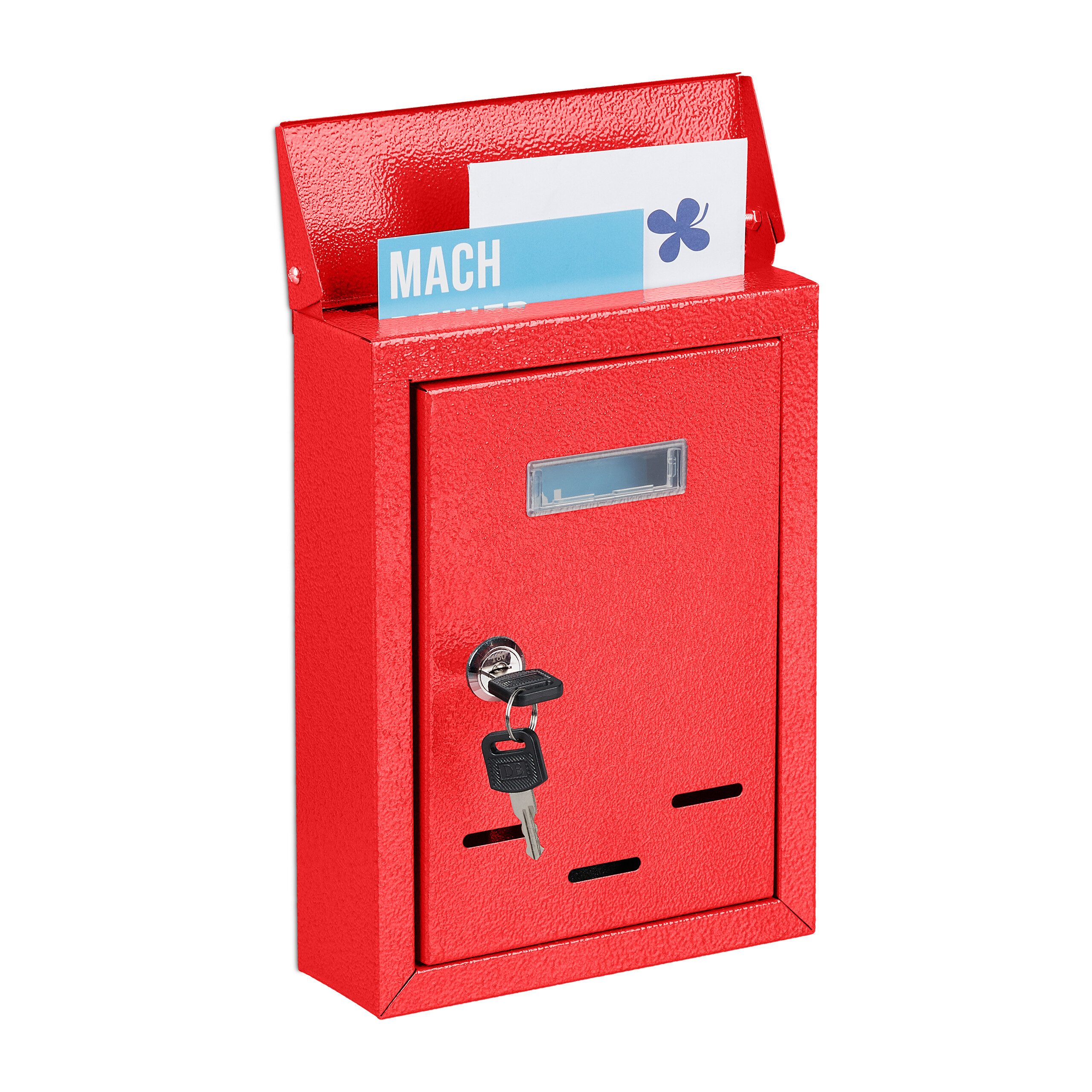 relaxdays Briefkasten Briefkasten mit Namensschild (1-St), Rot