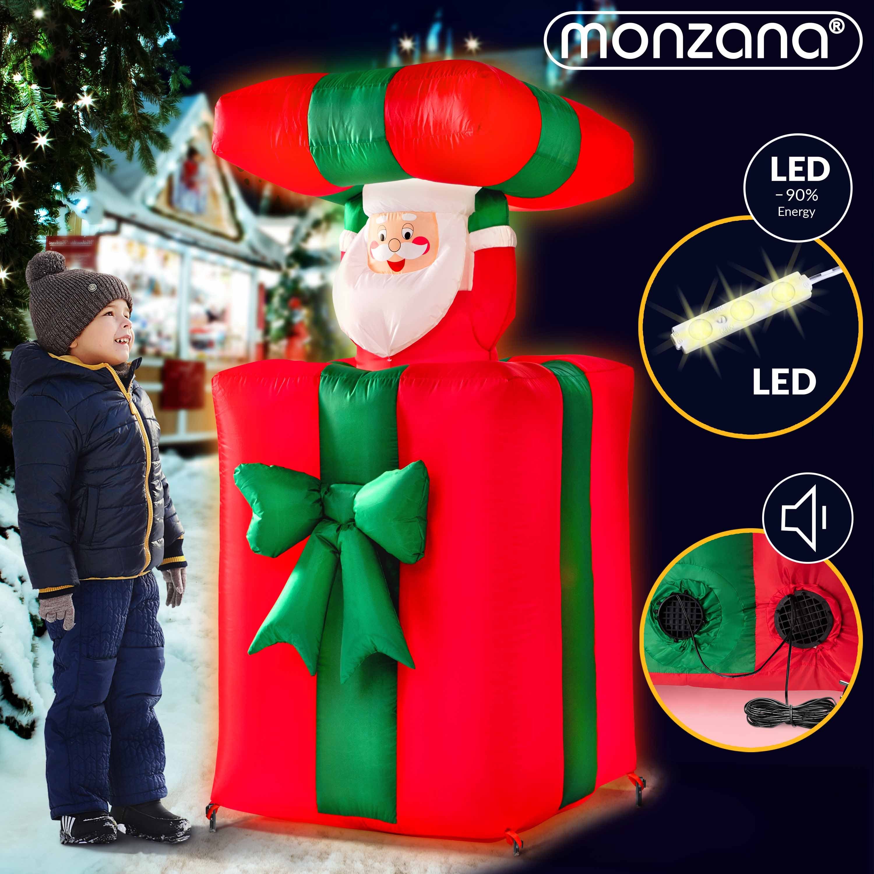152cm Springt-aus-der-Box Aufblasbarer Außen Beleuchtet LED IP44 monzana Weihnachtsmann,