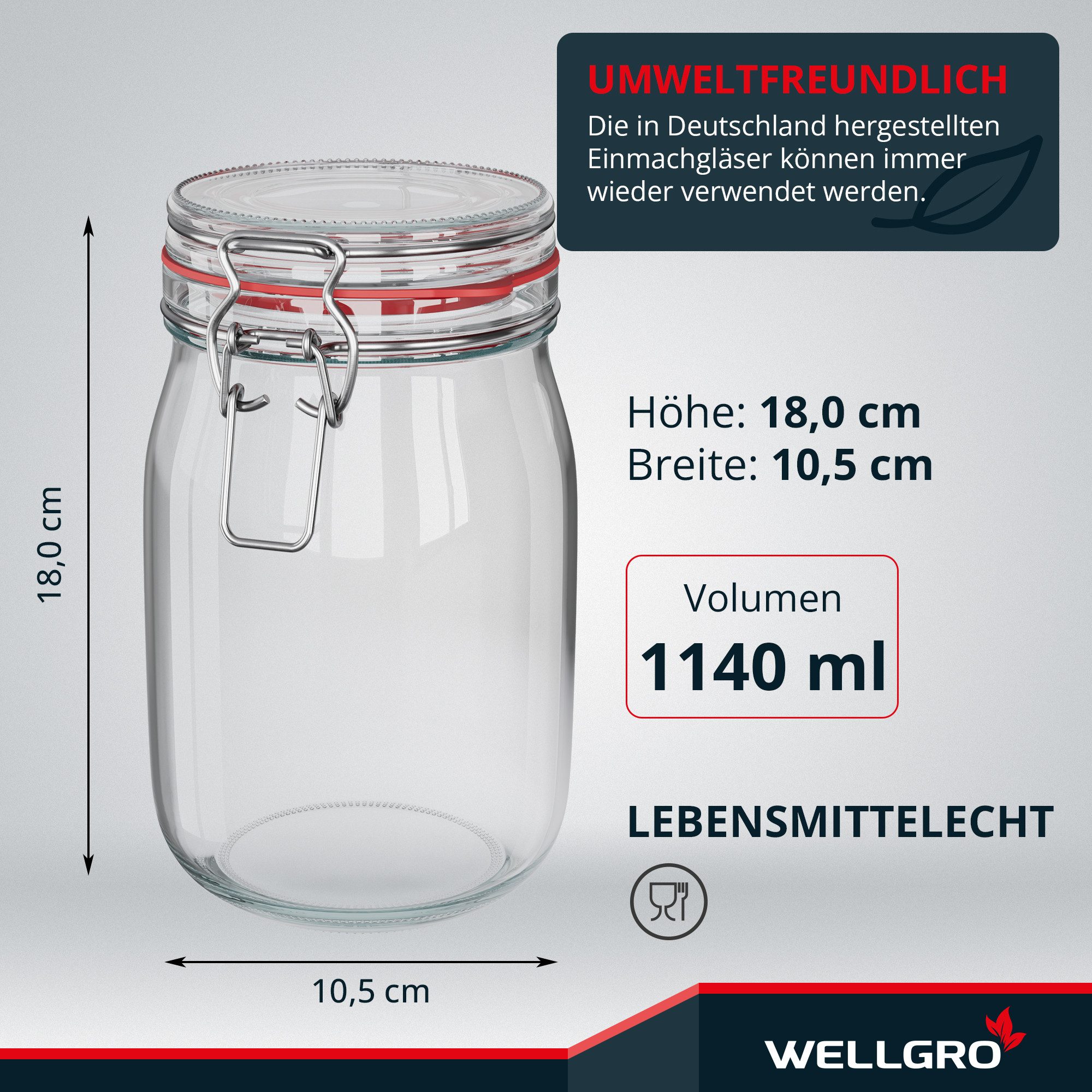 Wellgro Vorratsglas Einmachgläser mit Bügelverschluss rund, Fermentierglas, (3-tlg) – Bild 2 von 5