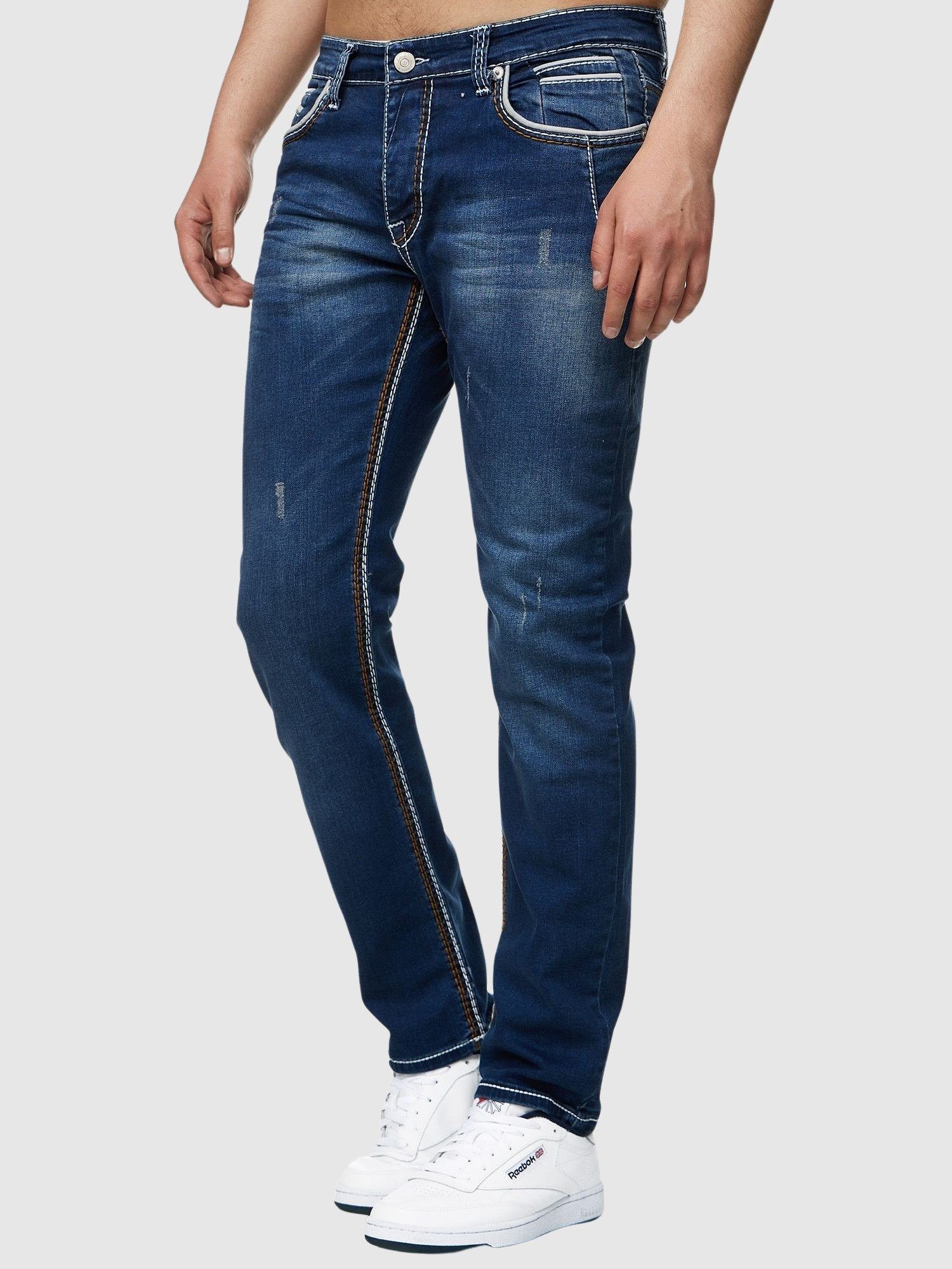 Denim Regular Jeans Jeanshose (Jeanshose Bootcut, John Slim-fit-Jeans Herren Freizeit,Casual Herrenjeans Dark Designerjeans Blue Designer Fit 1-tlg) Kayna Herrenho J-3211