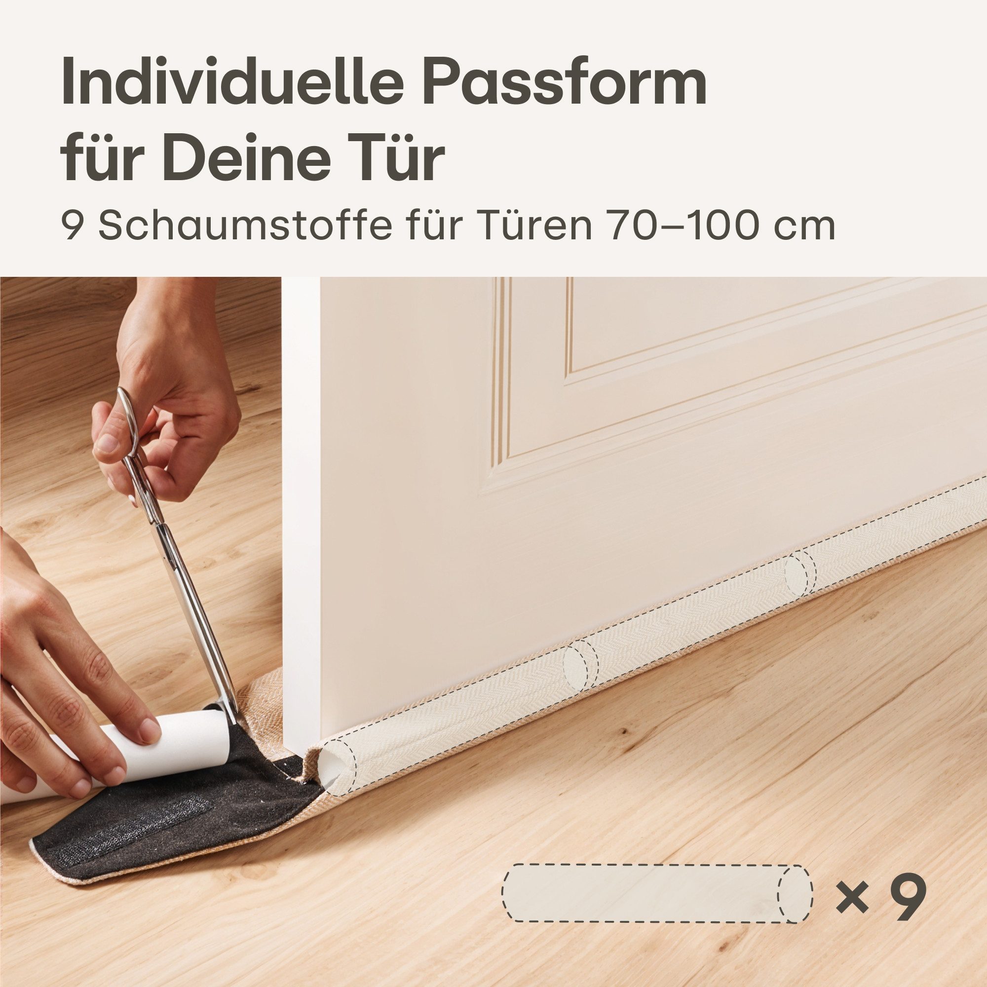 Praknu Zugluftstopper Zugluftstopper für Türen 70 - 100cm Waschbarer Stoff - Energiesparend, Einzelartikel, 1-tlg., 1 Stück mit Zubehör, Waschbar, energiesparend, flexibel anpassbar, robust