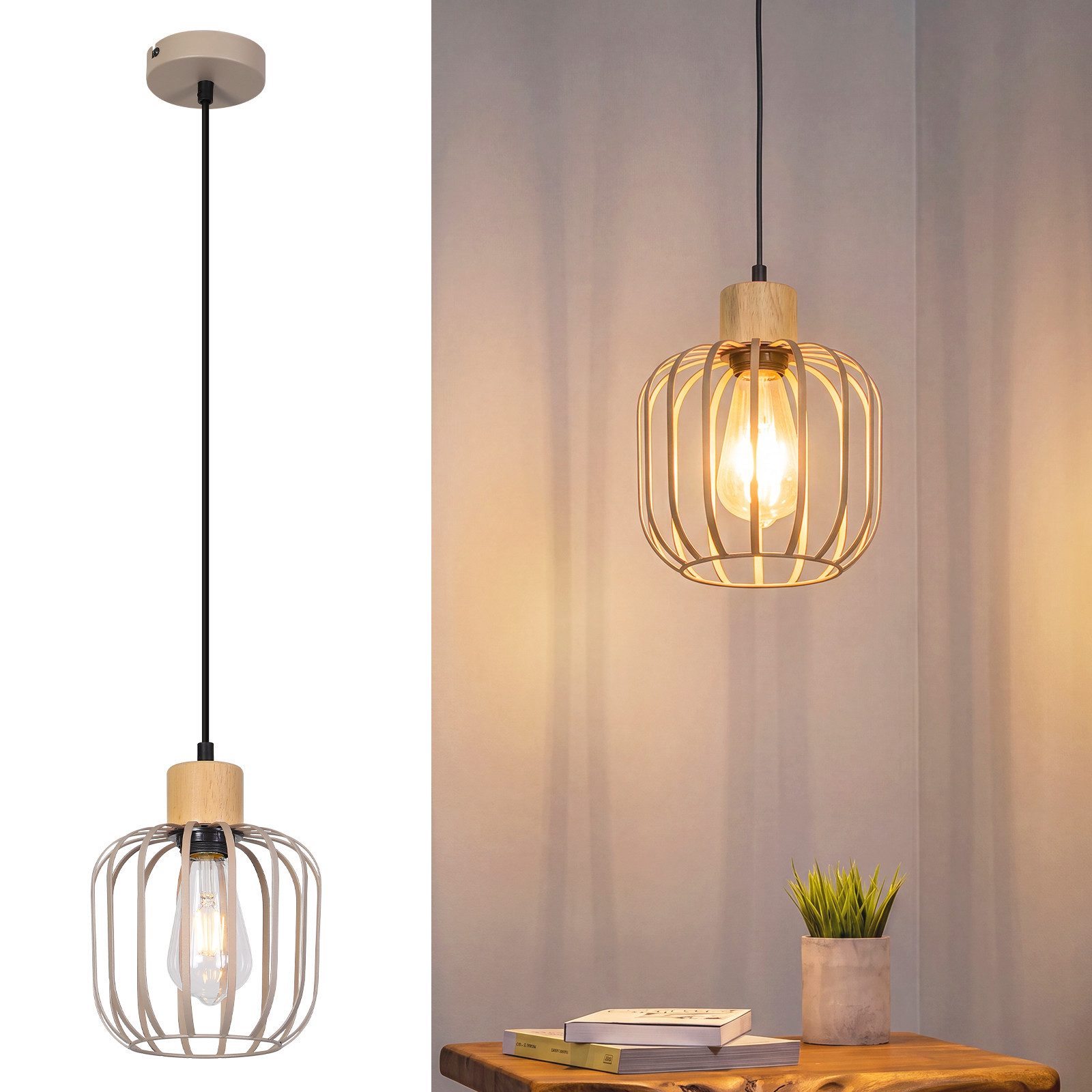 Nettlife Pendelleuchte Weiß/grau 1/3flammig Holz moderne Hängelampe E27 Fassung, ohne Leuchtmittel, für Esstisch Wohnzimmer Küche Flur Kücheninsel