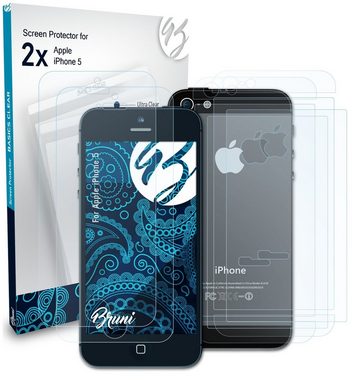 Bruni Schutzfolie Glasklare Displayschutzfolie für Apple iPhone 5, (2er Set), praktisch unsichtbar