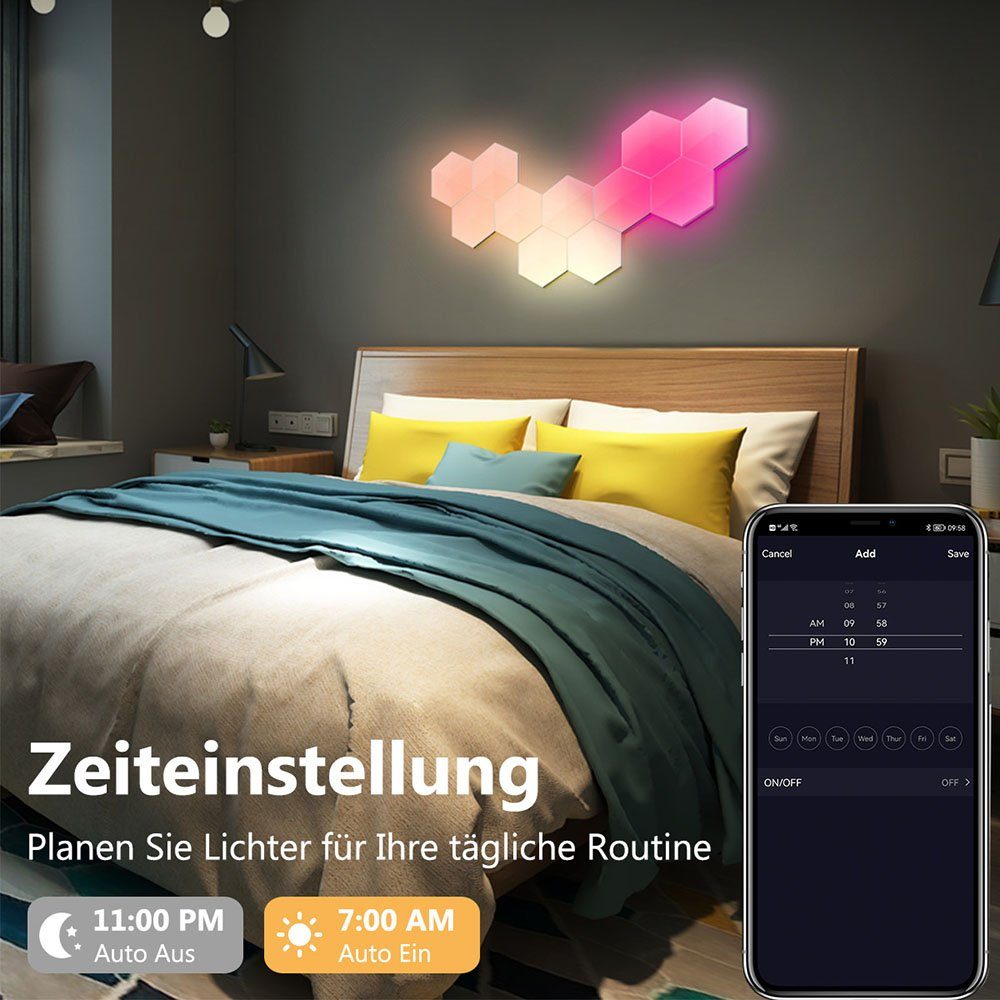 Rosnek LED Nachtlicht Smart, Sechseck, RGB, Musiksyn, für Schlafzimmer Spielzimmer Deko, RGB, App/Fernbedienung