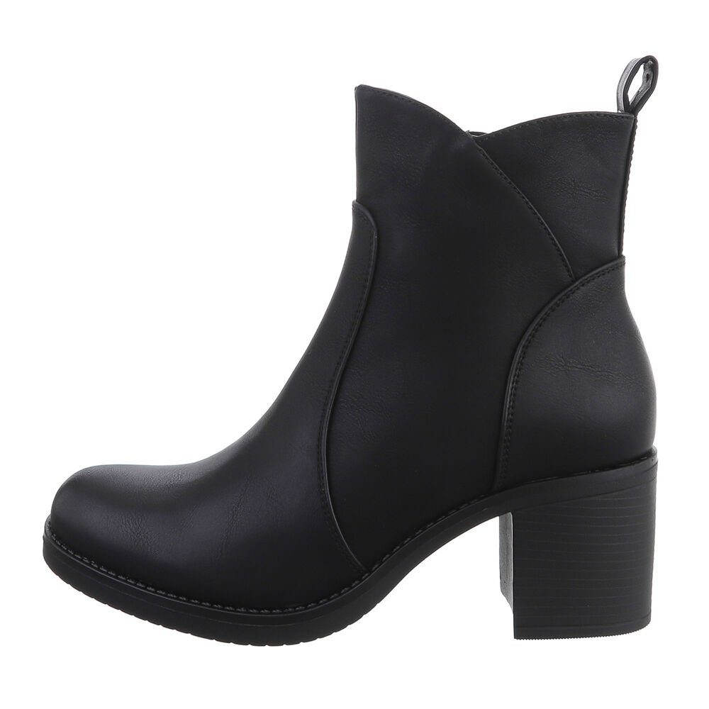 Ital-Design Damen Elegant Stiefelette Blockabsatz Klassische Stiefeletten in Schwarz