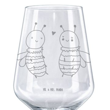 Mr. & Mrs. Panda Rotweinglas Biene Verliebt - Transparent - Geschenk, Spülmaschinenfeste Weingläse, Premium Glas, Feine Lasergravur