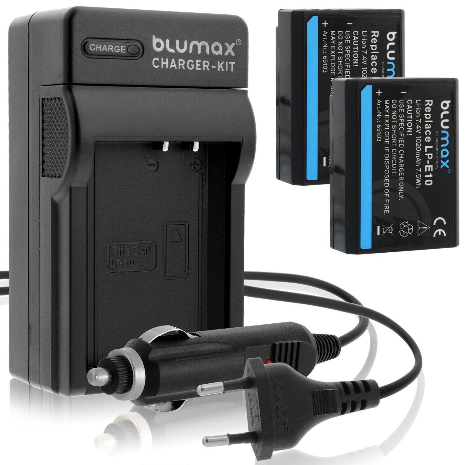 Blumax Set mit Lader für Canon LP-E10 EOS 1100D 1020 mAh Kamera-Akku