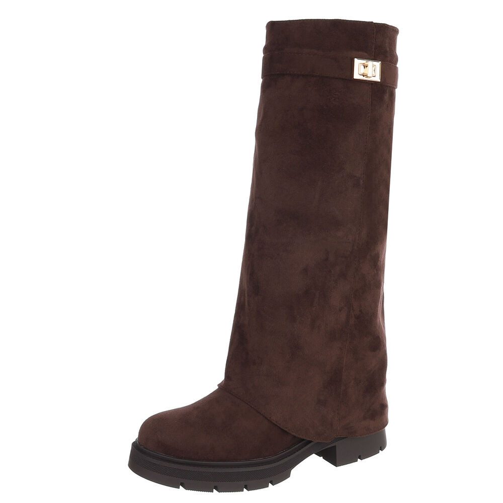 Ital-Design Damen Kniehoher Stiefel mit Profilsohle Plateaustiefel (91977429) Blockabsatz Stiefel in Braun
