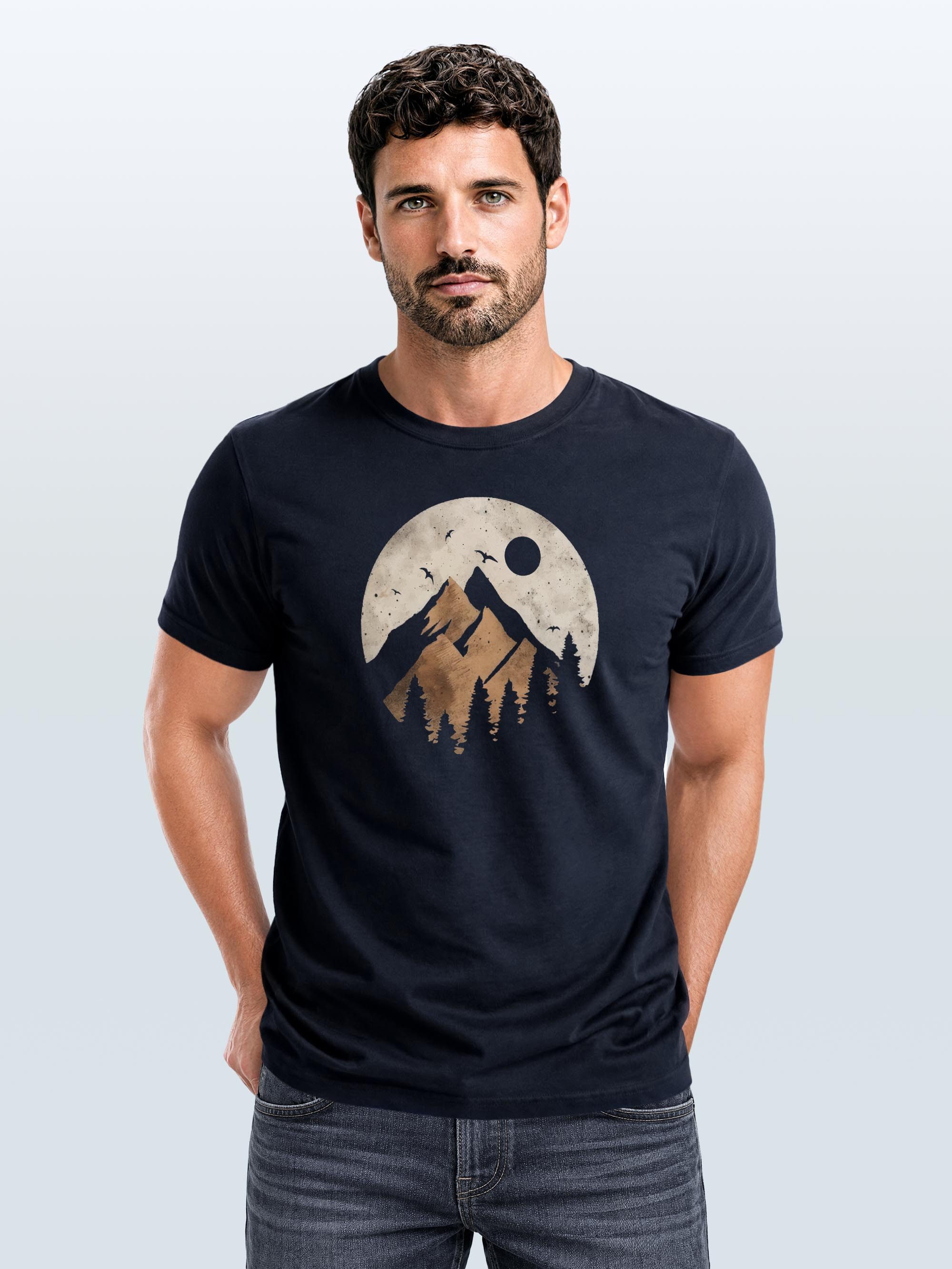Neverless Print-Shirt Herren T-Shirt Berge Wandern Outdoor Grafikshirt Naturmotiv mit Print