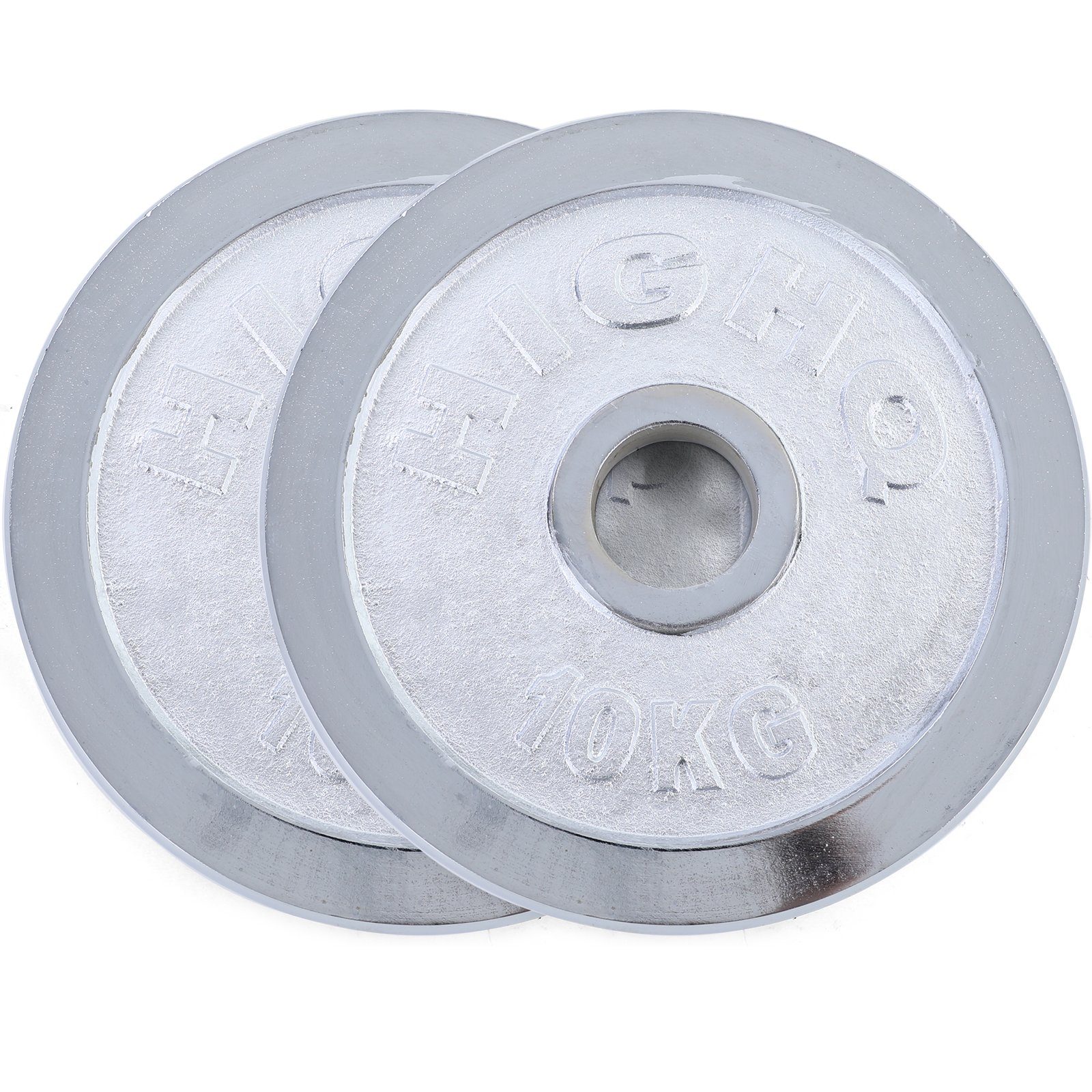 RAMROXX Gewichteplatten 20kg 2x10kg Olympia Hantelscheiben Gusseisen Silber glänzend 50mm, 20,00 kg