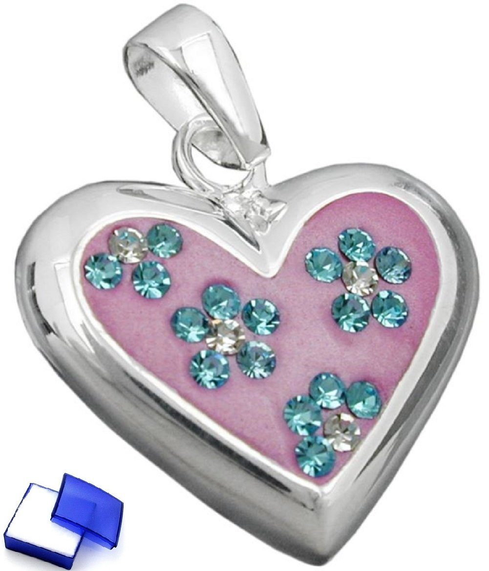 unbespielt Herzanhänger Kettenanhänger Anhänger rosa Herz mit Zirkonias 925 Silber 19 x 19 mm inklusive kleiner Schmuckbox, Silberschmuck für Kinder