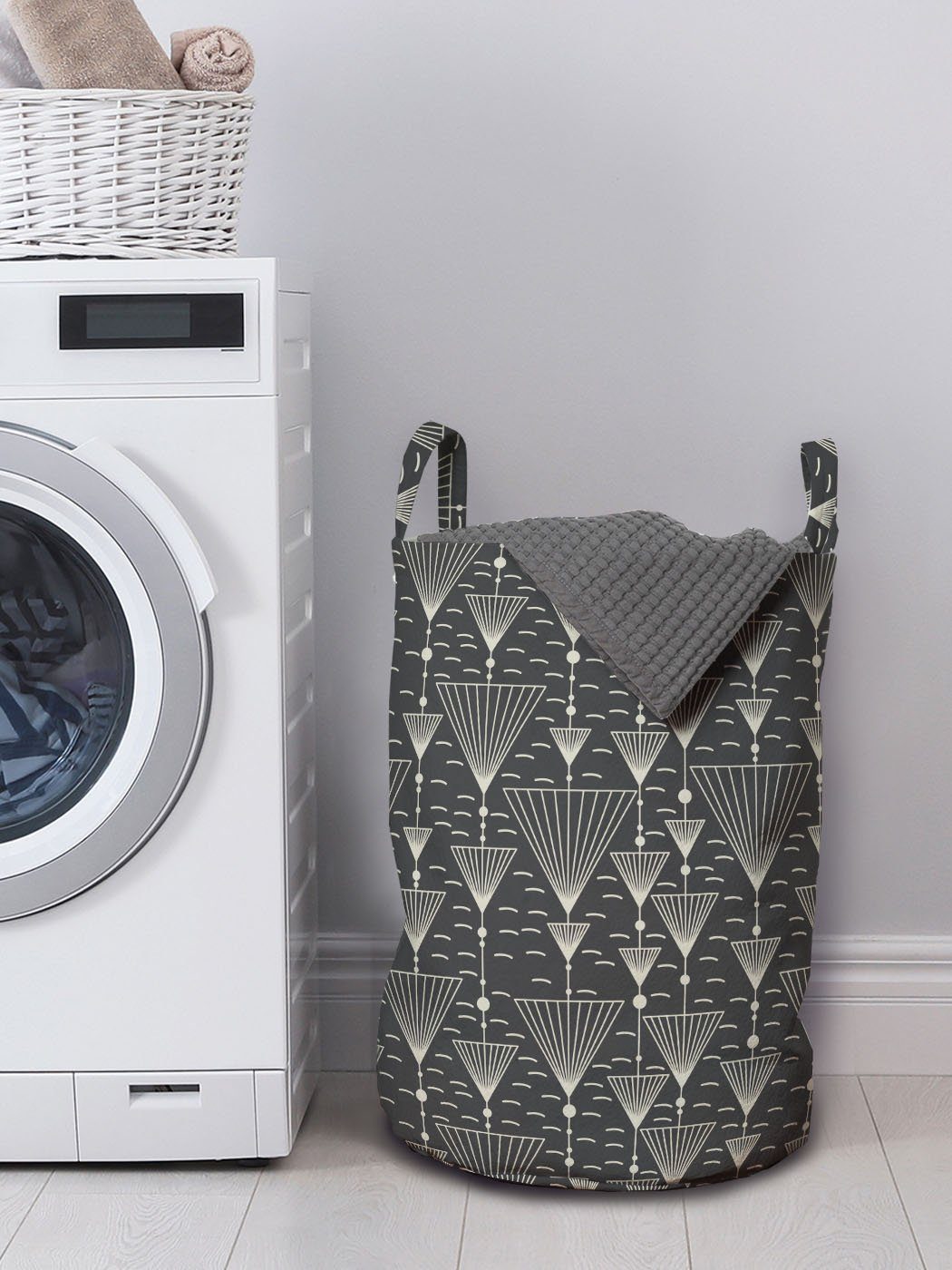 Triangles Griffen Wäschesäckchen mit gestreiftes Wäschekorb Abstrakt Modernes für Abakuhaus Waschsalons, Kordelzugverschluss